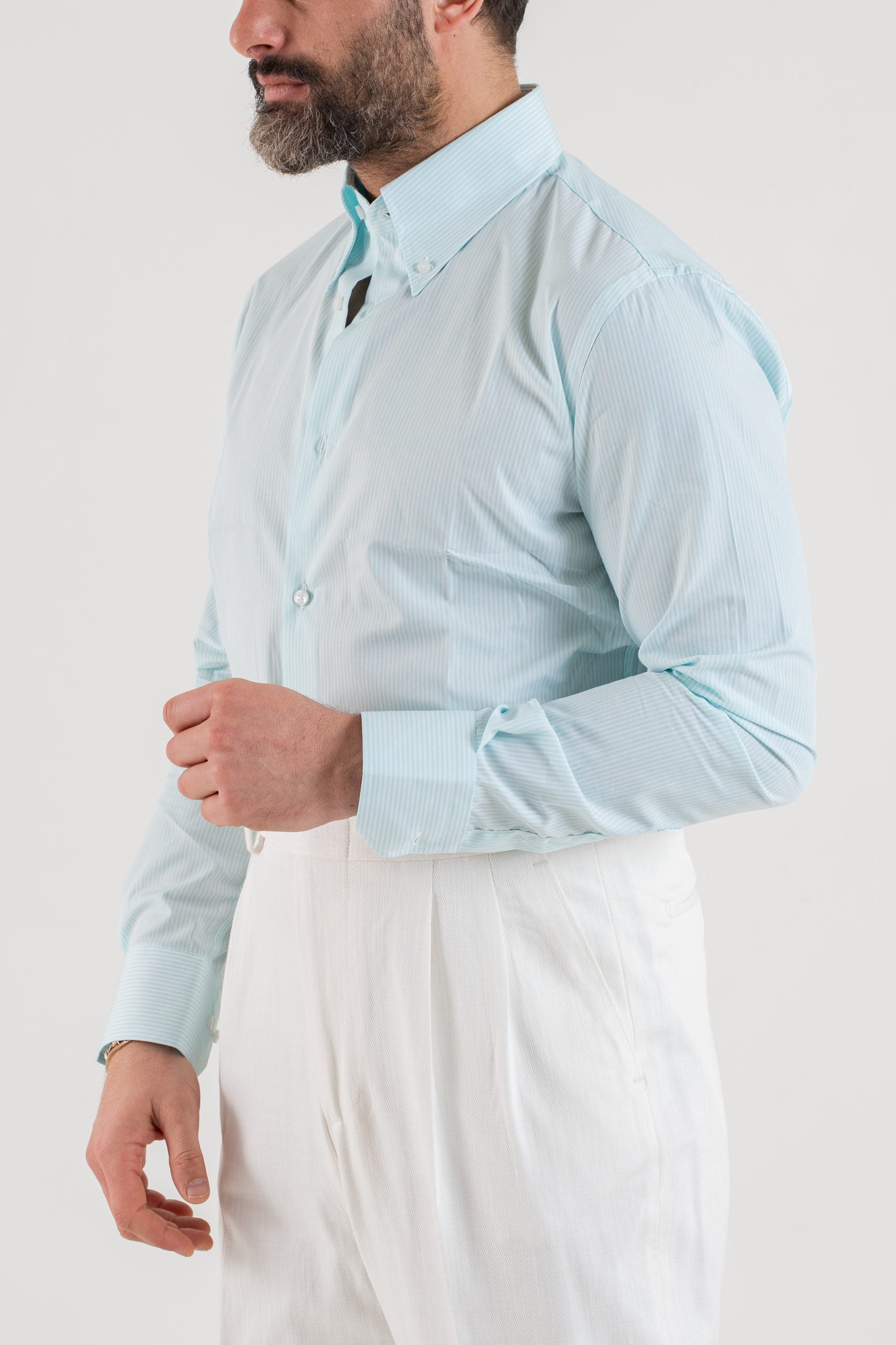 Camicia Riga Azzurra con collo Button Down