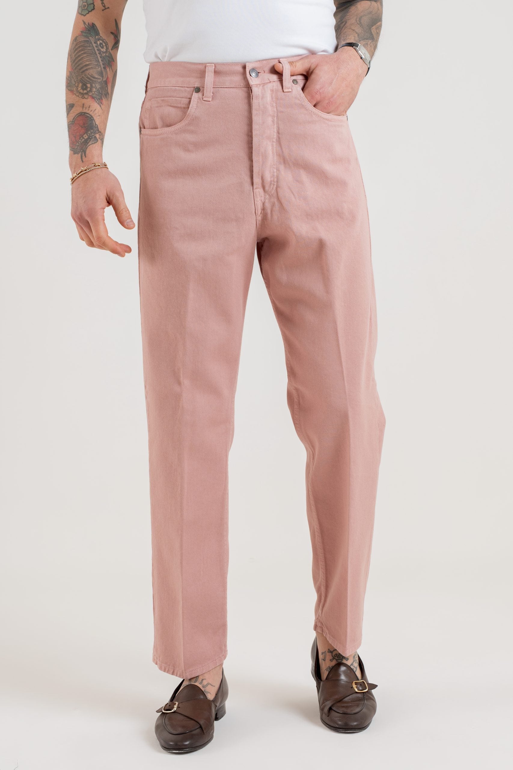 Jeans Vita Alta Fondo Ampio Rosa