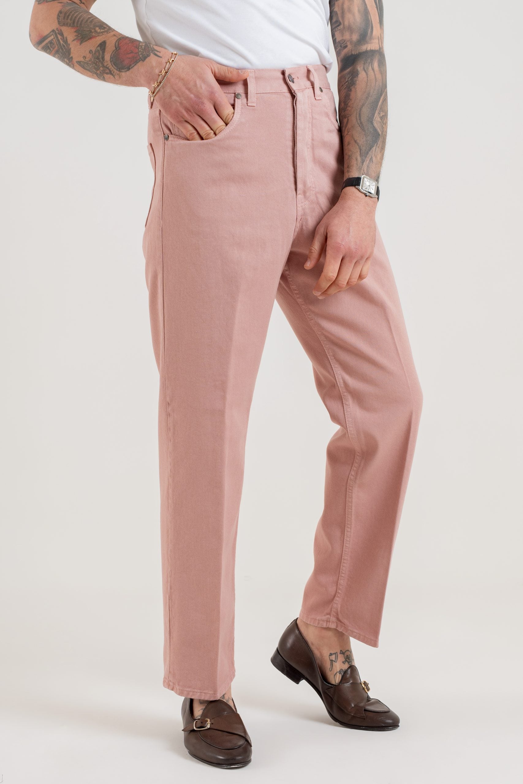 Jeans Vita Alta Fondo Ampio Rosa