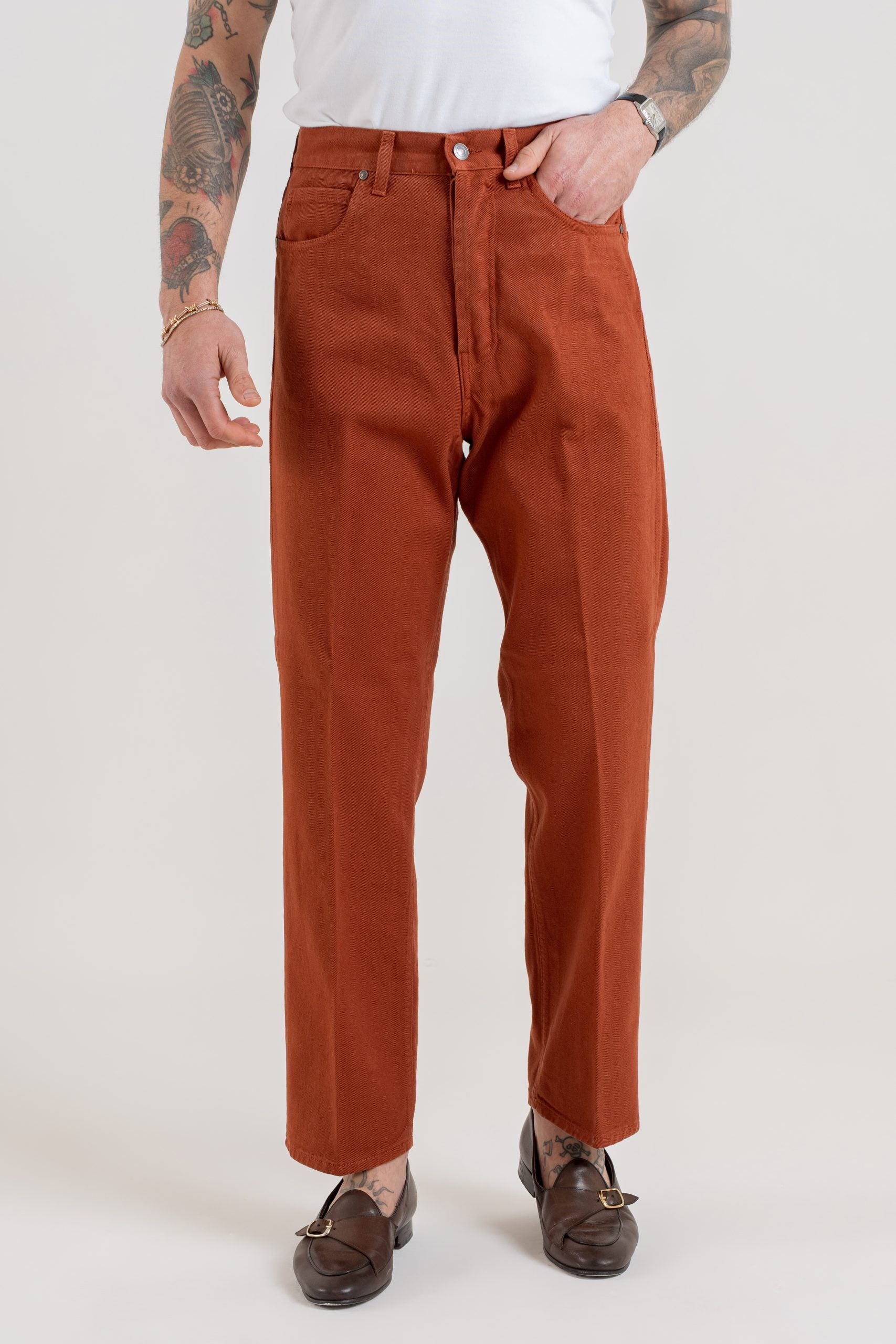 Jeans Vita Alta Fondo Ampio Rosso Nobile