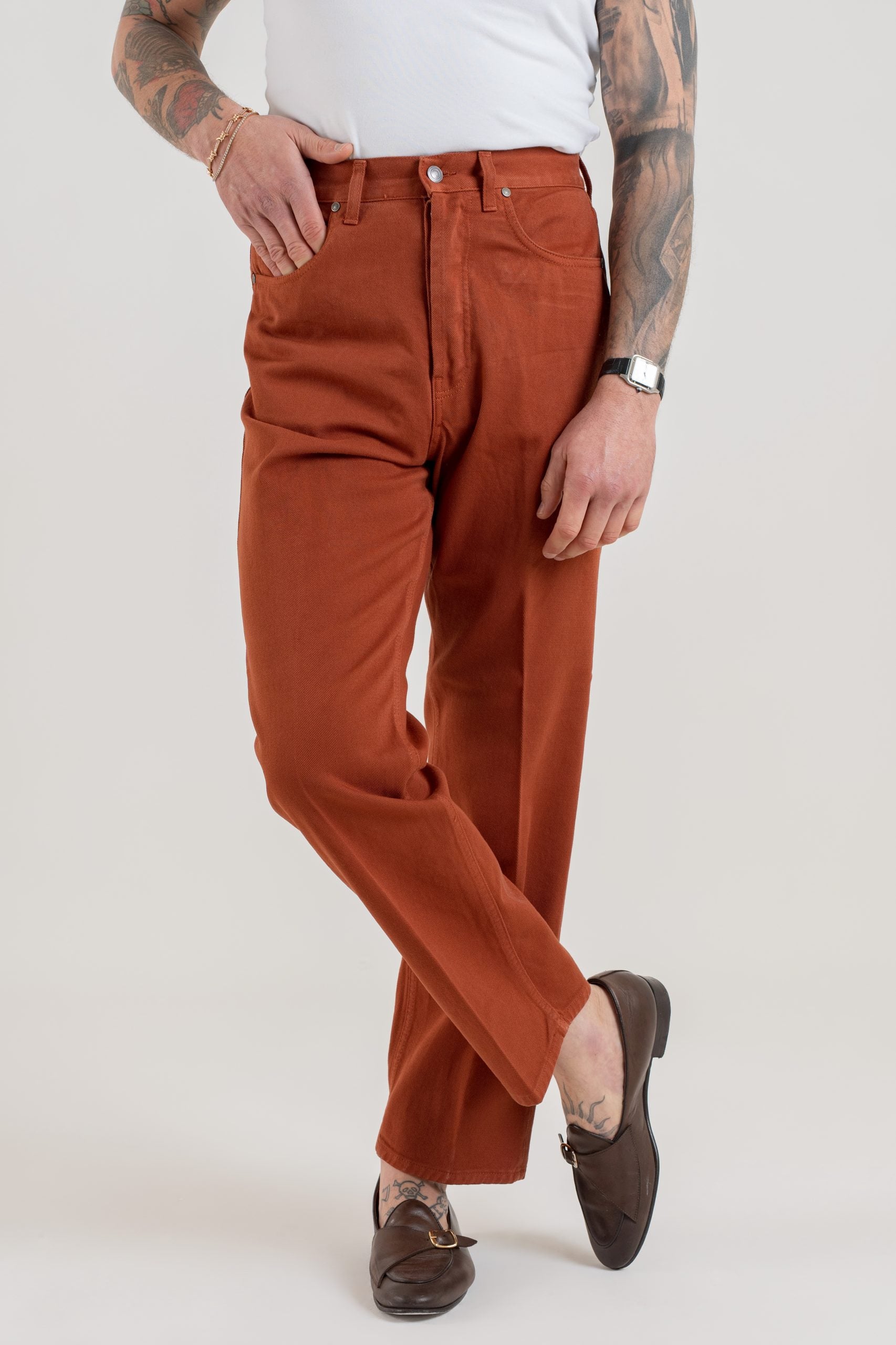 Jeans Vita Alta Fondo Ampio Rosso Nobile