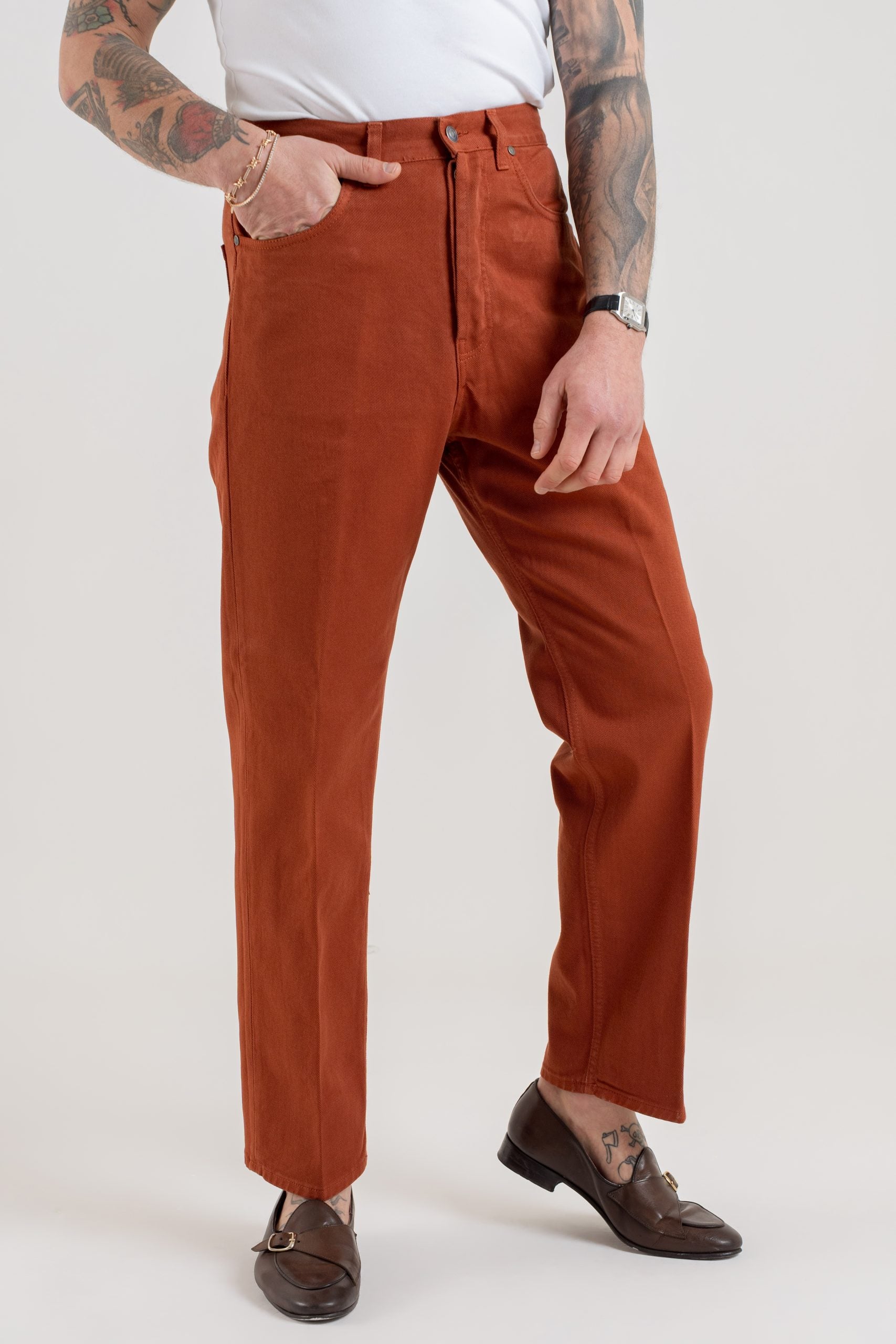 Jeans Vita Alta Fondo Ampio Rosso Nobile