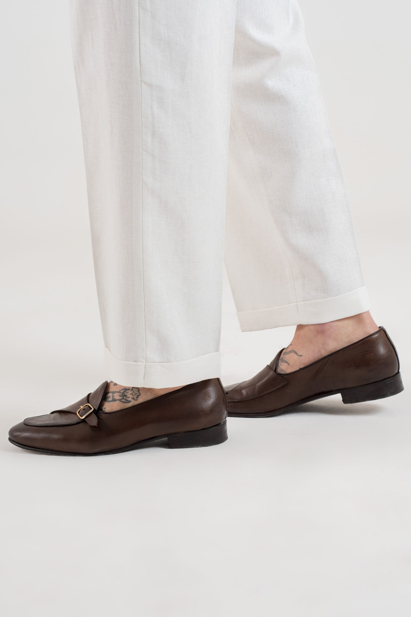 Pantalone Fondo Ampio con Passanti Spigato Bianco