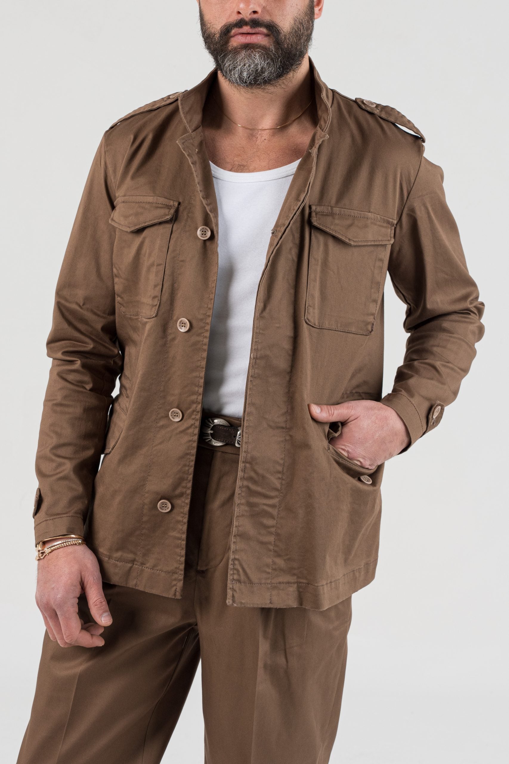 Field Jacket in Cotone Tabacco