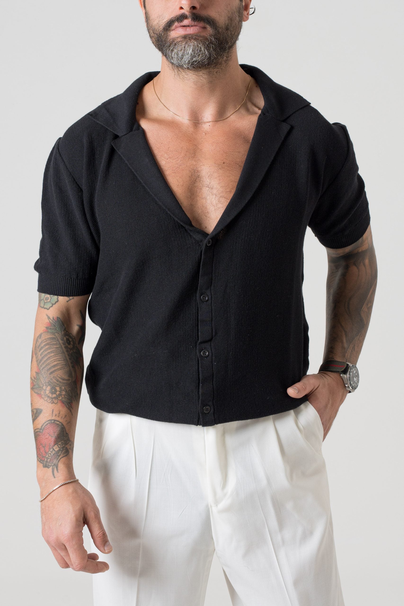 Camicia Collo Cubano in Filo Nera