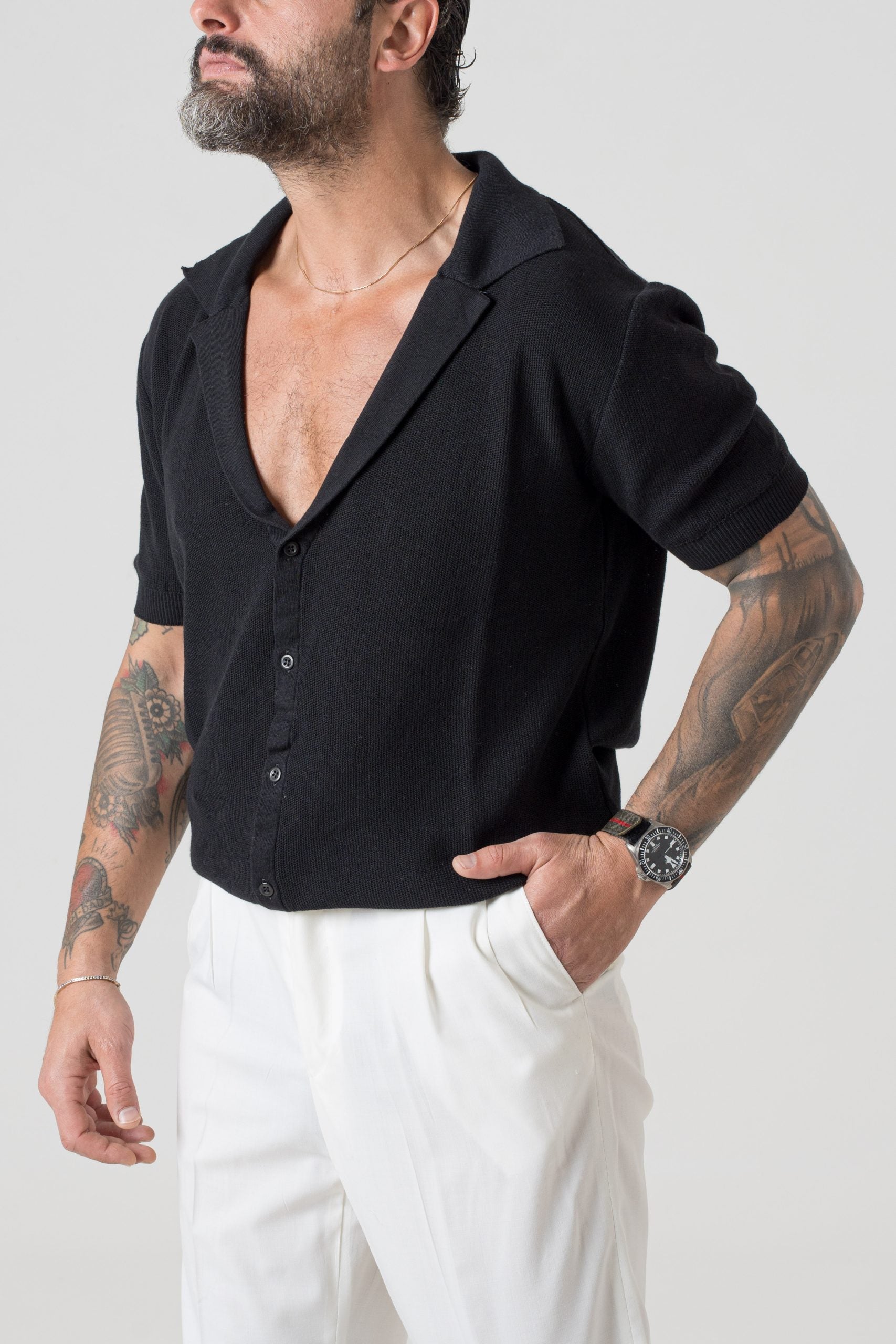 Camicia Collo Cubano in Filo Nera