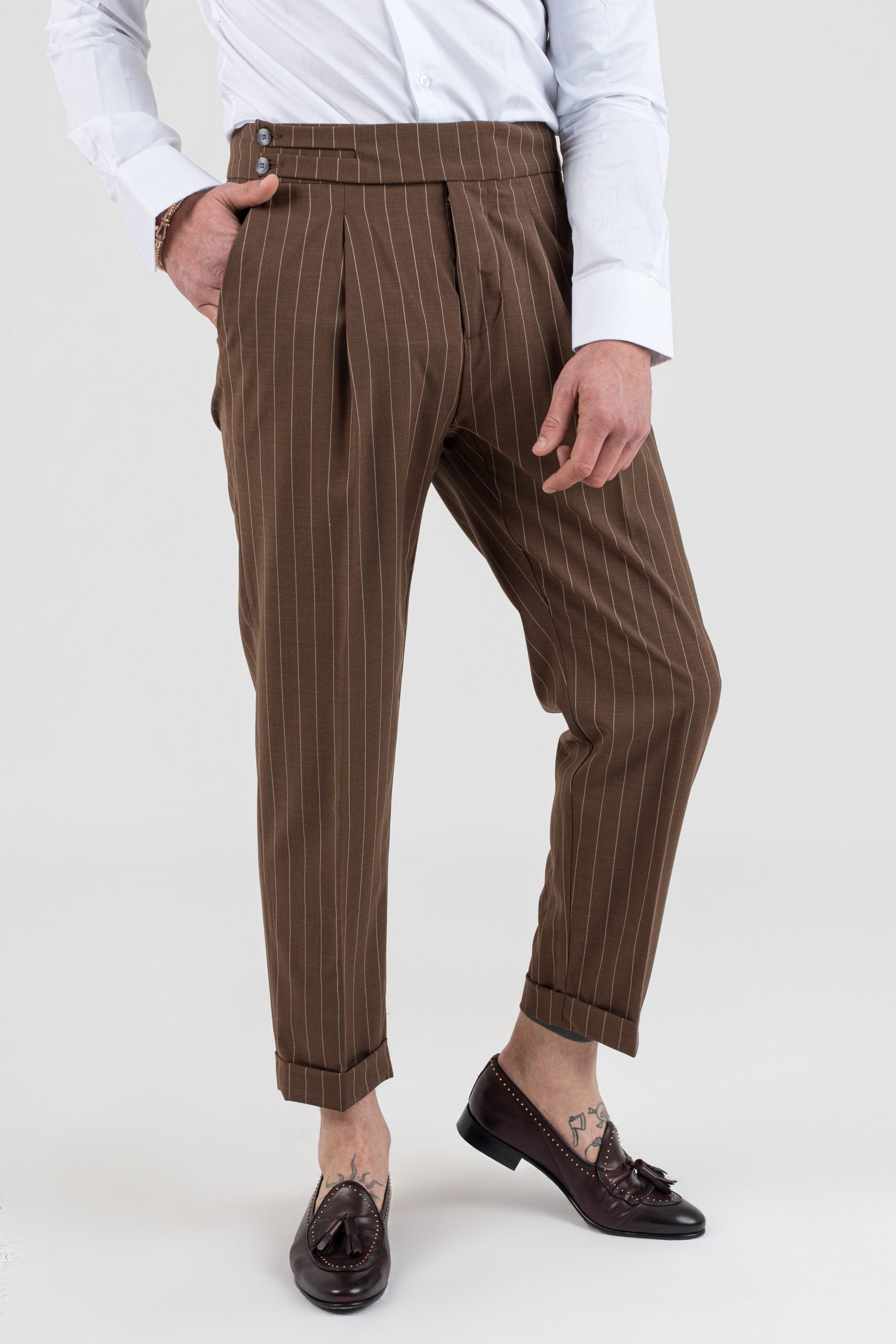 Portofino Dark Brown Pinstriped Bifurcated Trousers