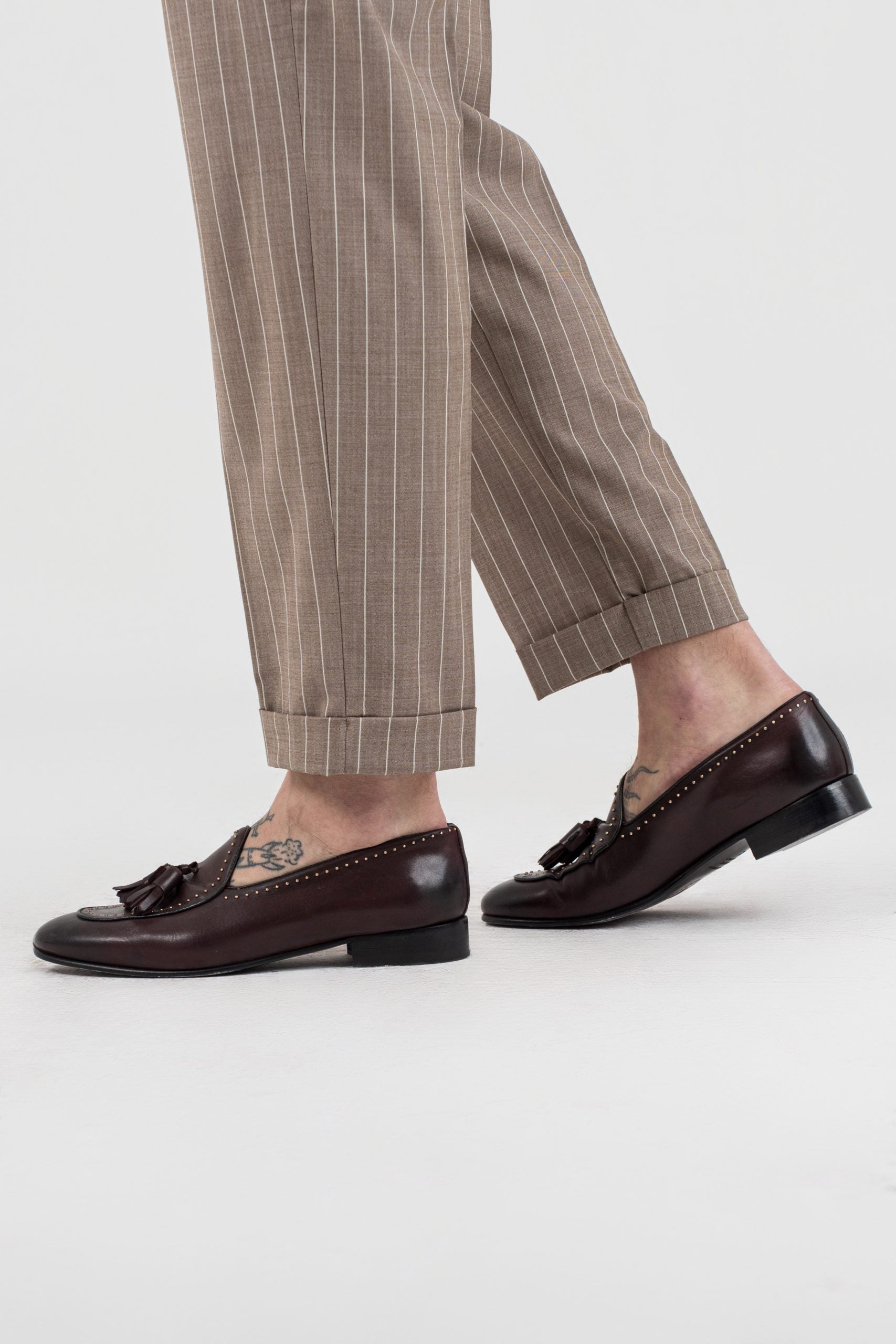 Pantalones bifurcados de rayas beige Porto Rotondo