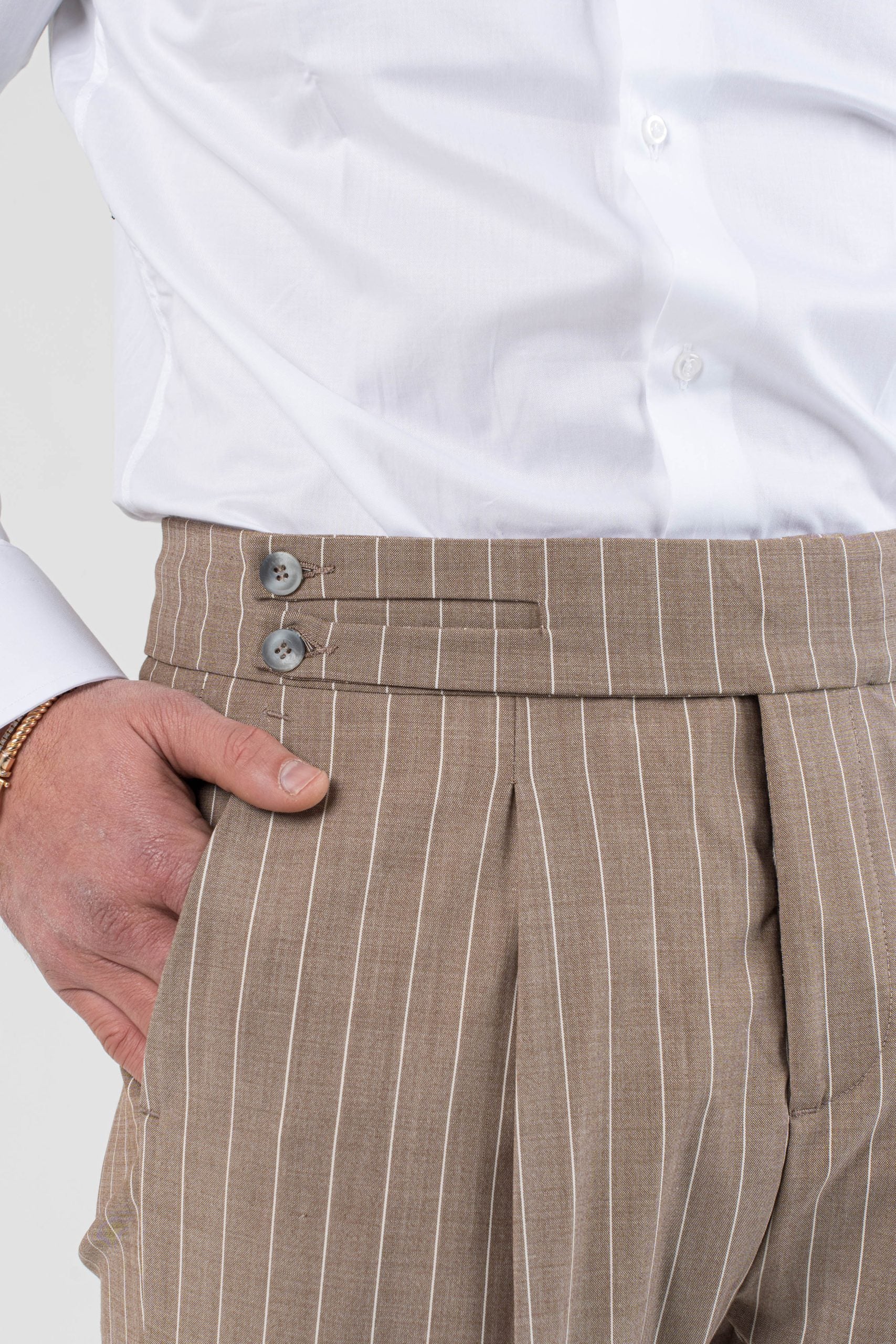 Pantalones bifurcados de rayas beige Porto Rotondo