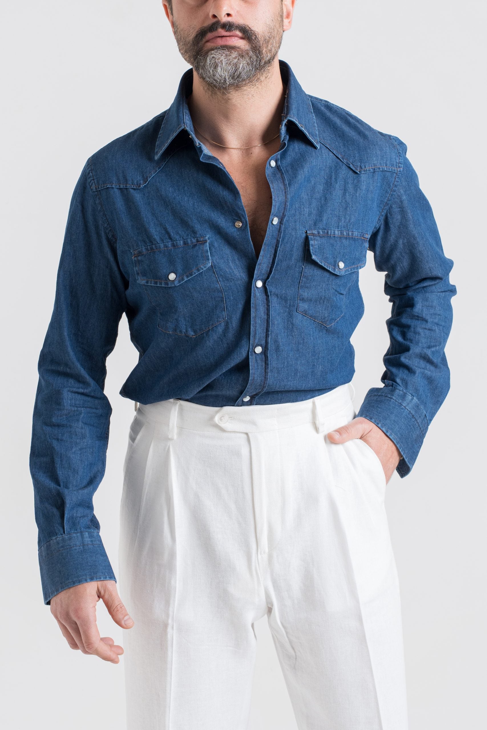 Camicia Texana in Denim Lavaggio Scuro