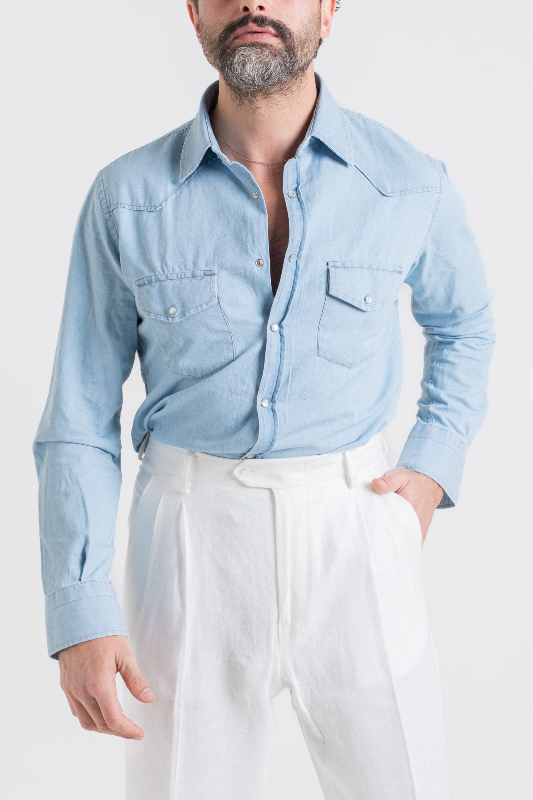 Camicia Texana in Denim Lavaggio Chiaro