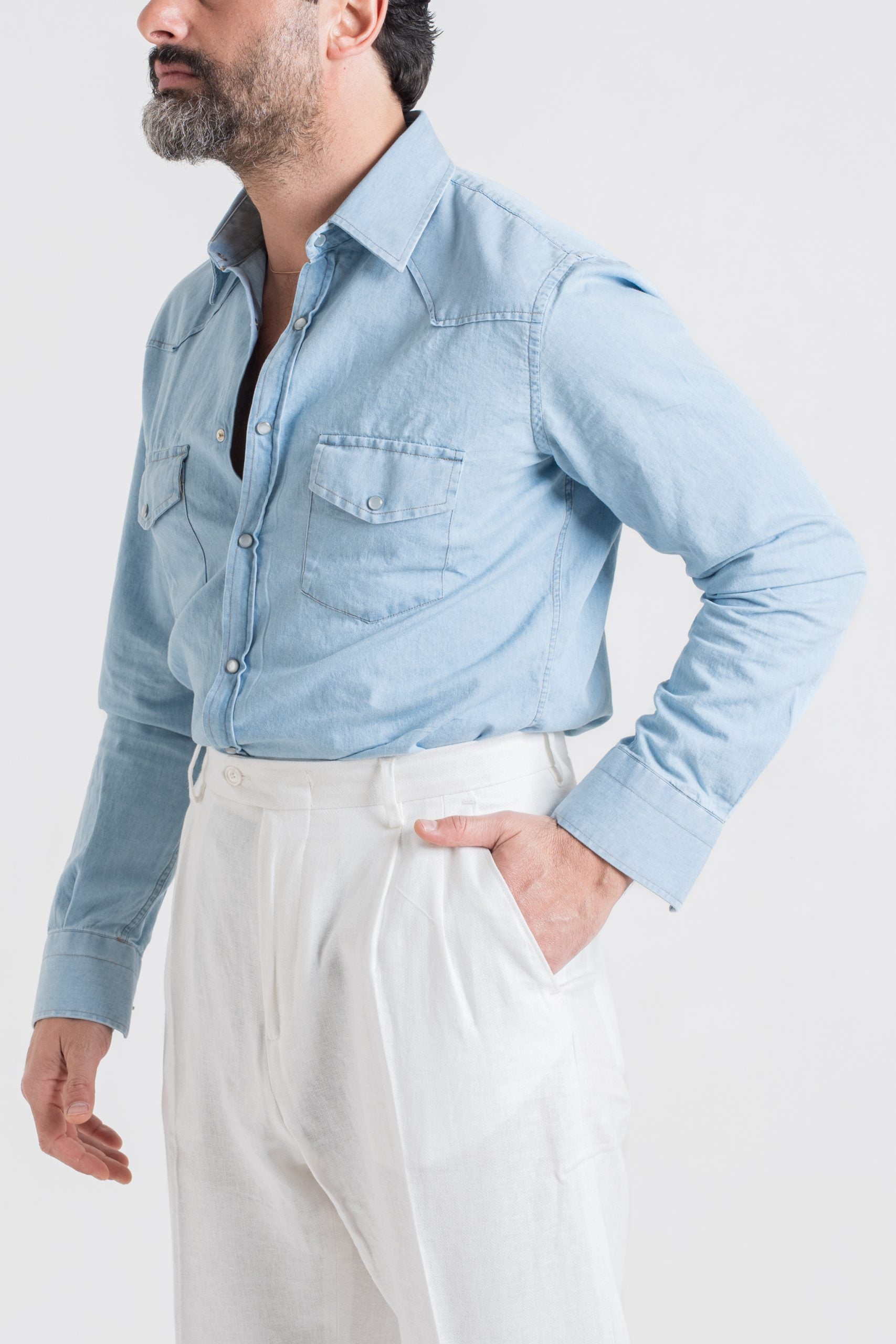 Camicia Texana in Denim Lavaggio Chiaro