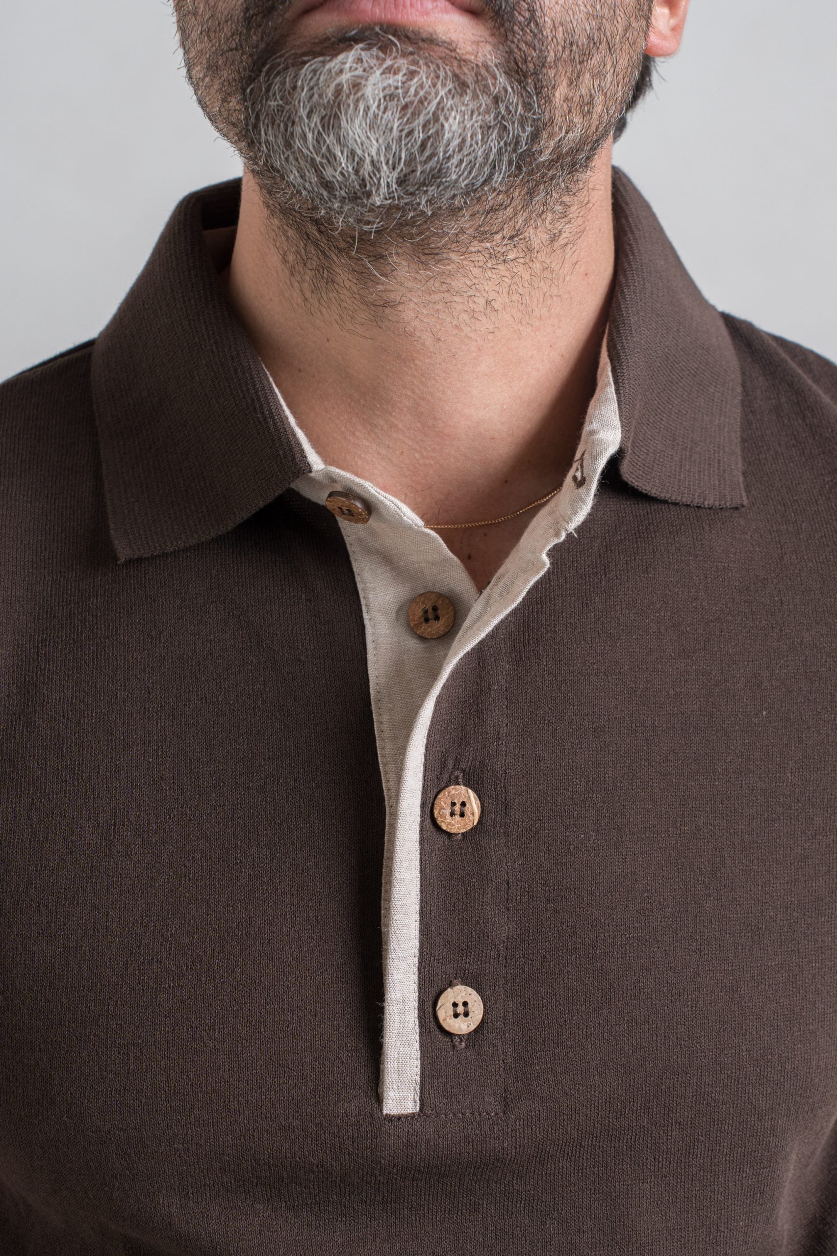 Polo in Cotone con Riporti in Lino Moro