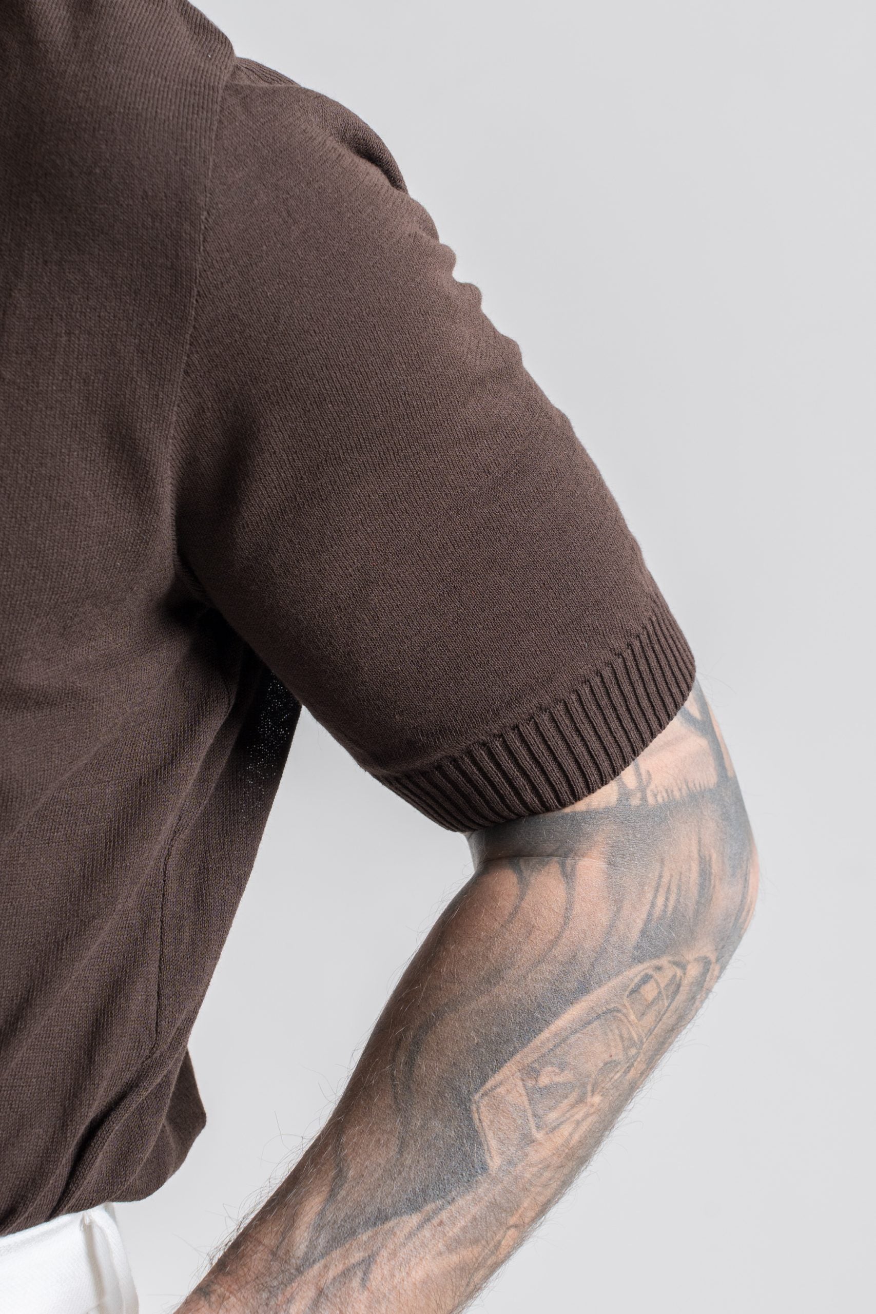 Polo in Cotone con Riporti in Lino Moro