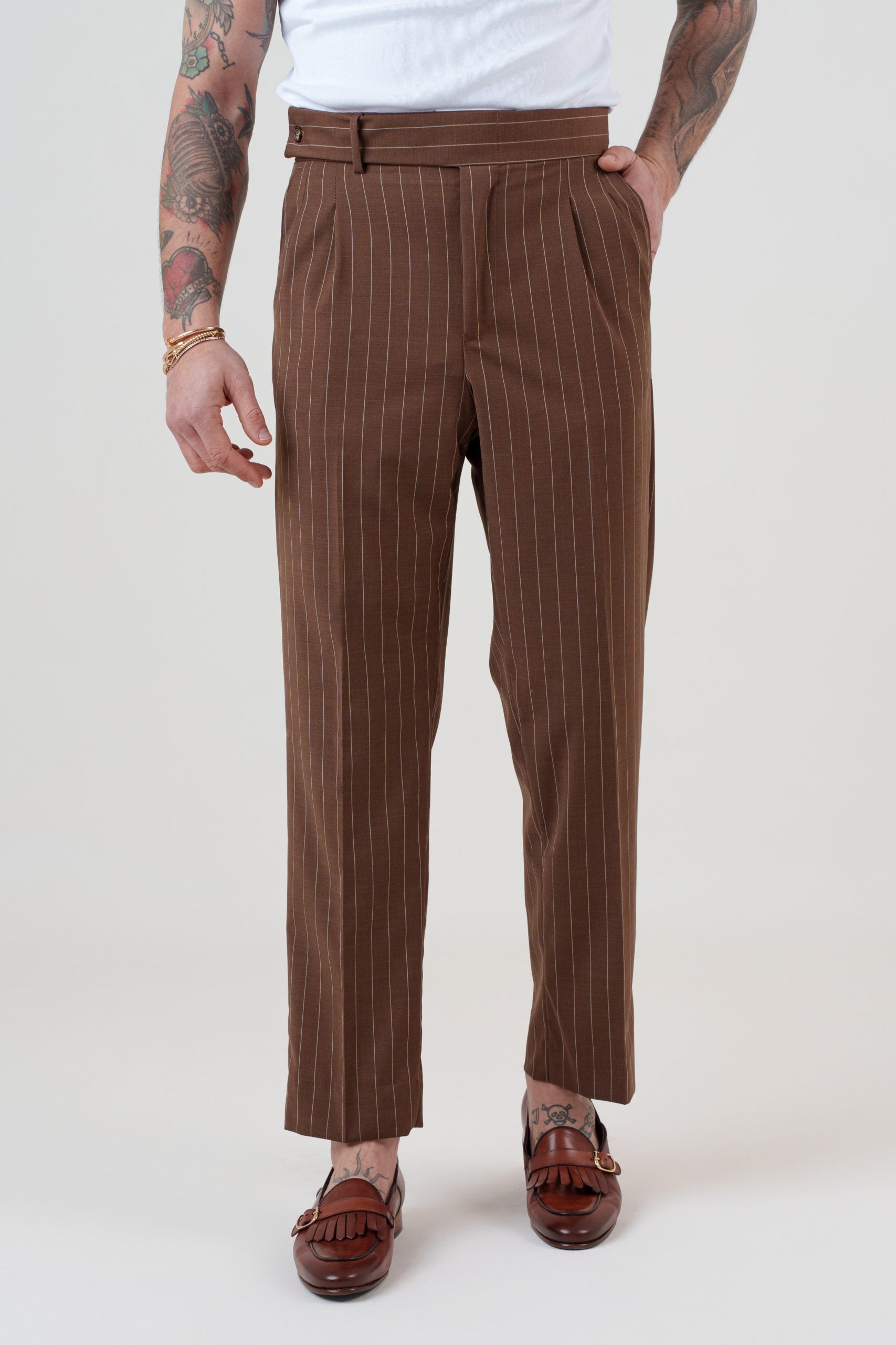 Pantalone Cinta Lunga Gessato Moro Portofino