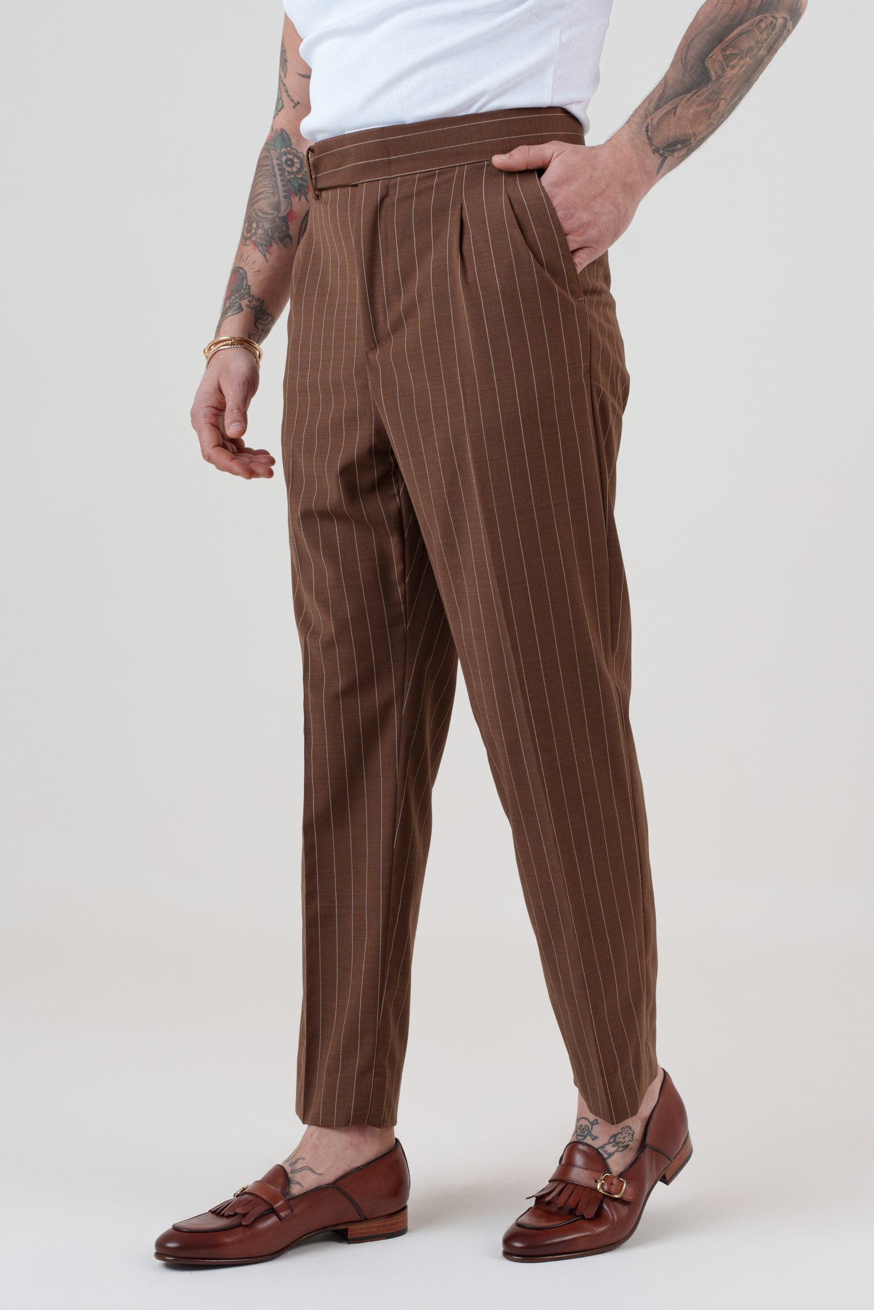 Pantalone Cinta Lunga Gessato Moro Portofino