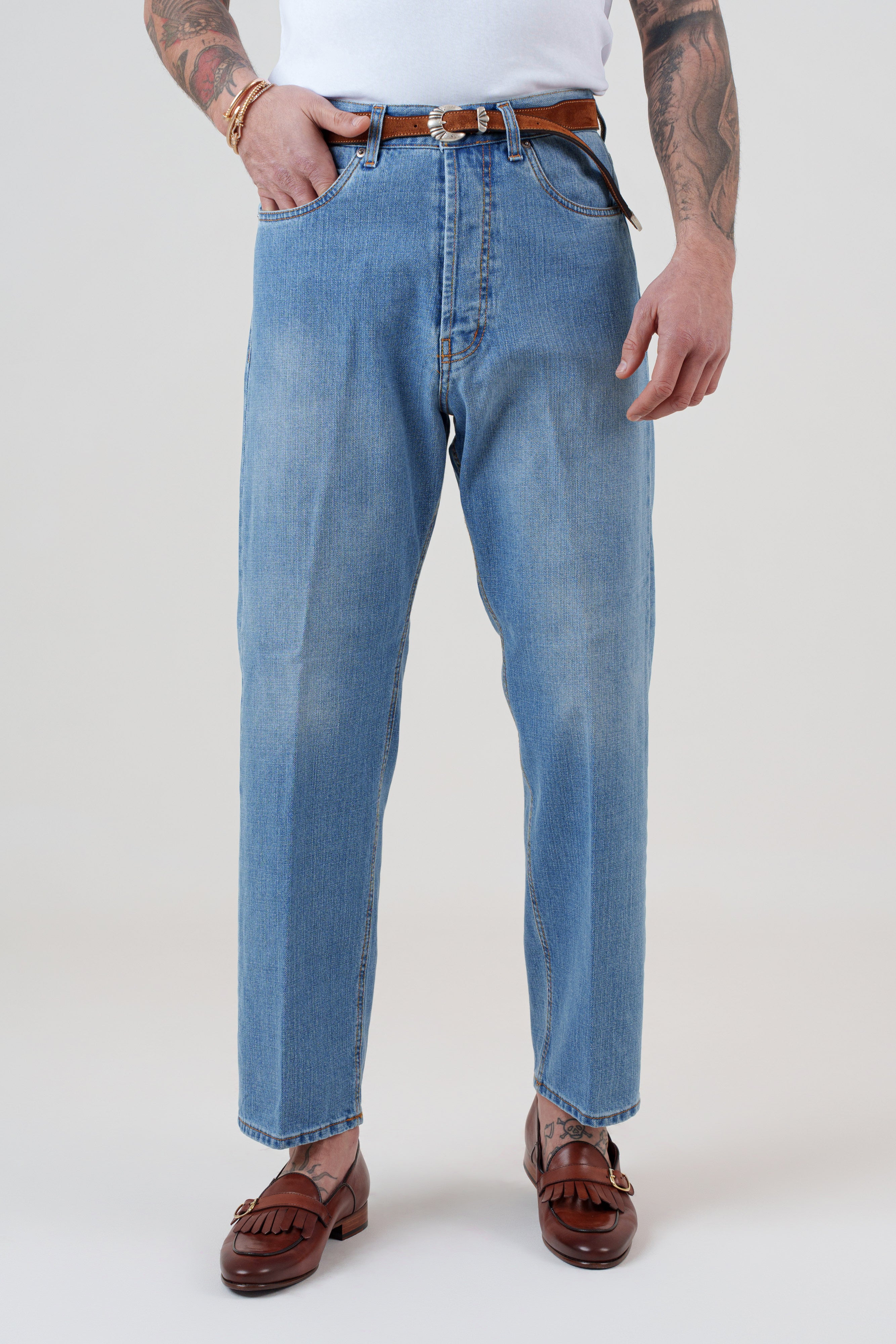 Jeans Vita Alta Fondo Ampio Lavaggio Chiaro