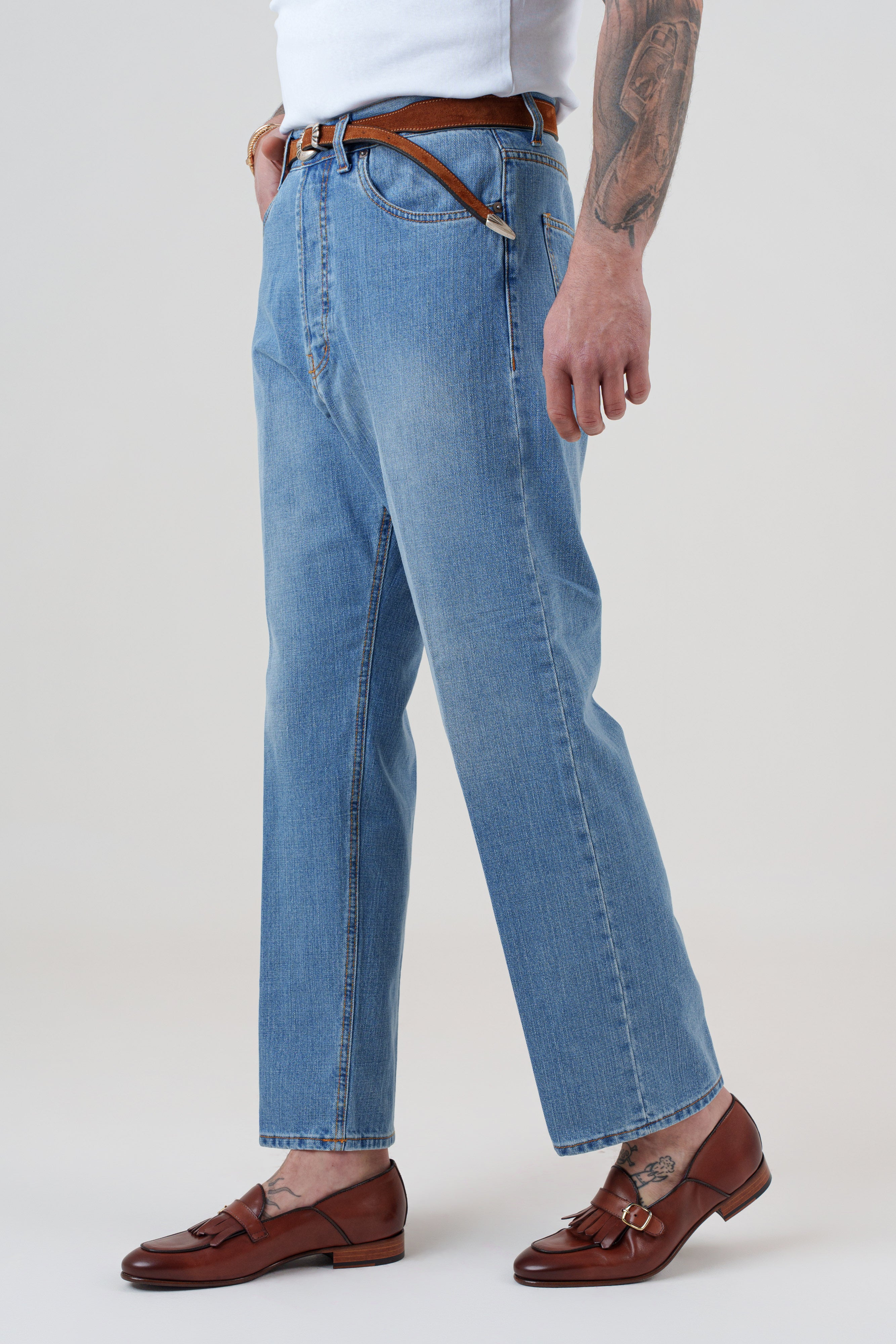 Jeans Vita Alta Fondo Ampio Lavaggio Chiaro