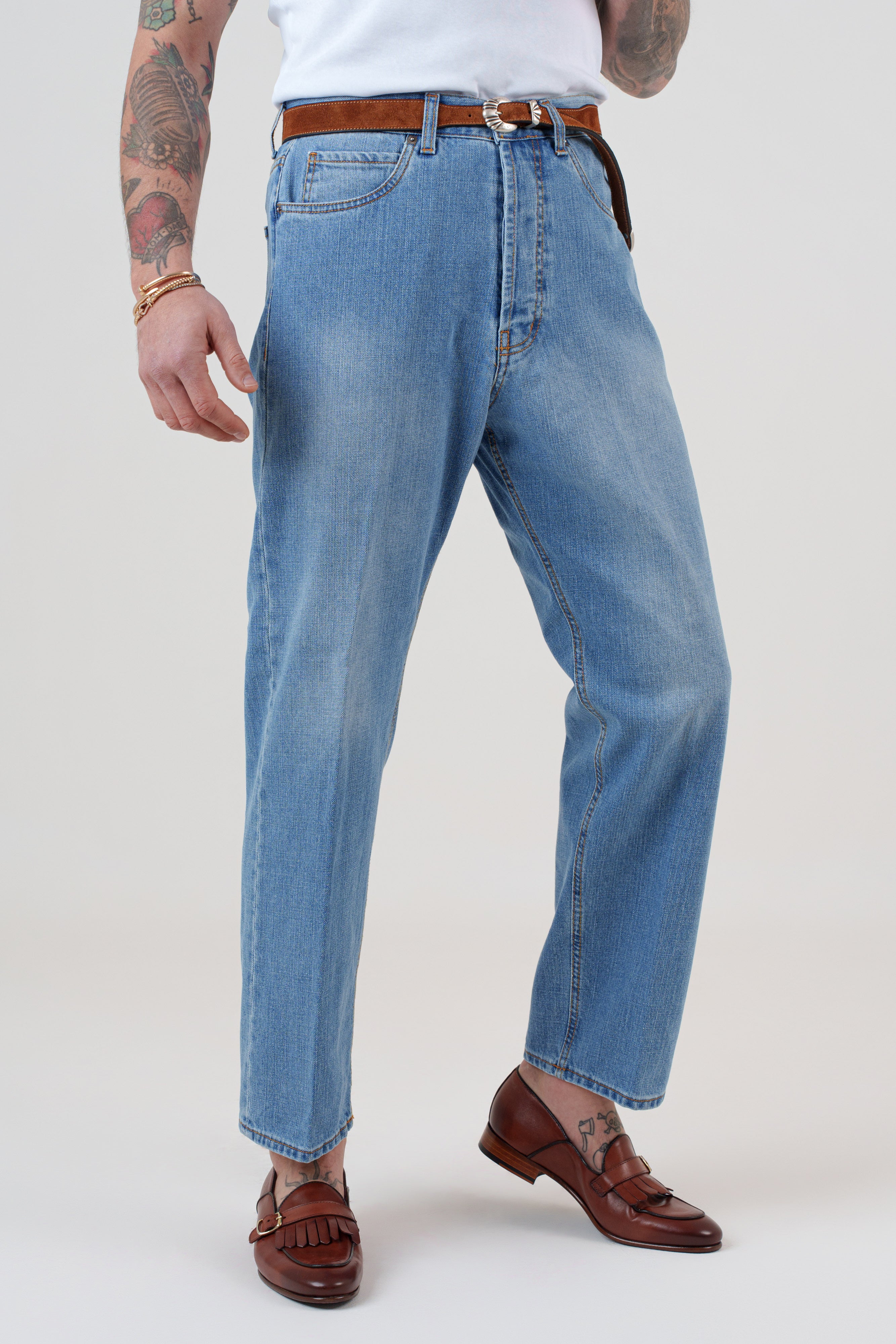 Jeans Vita Alta Fondo Ampio Lavaggio Chiaro