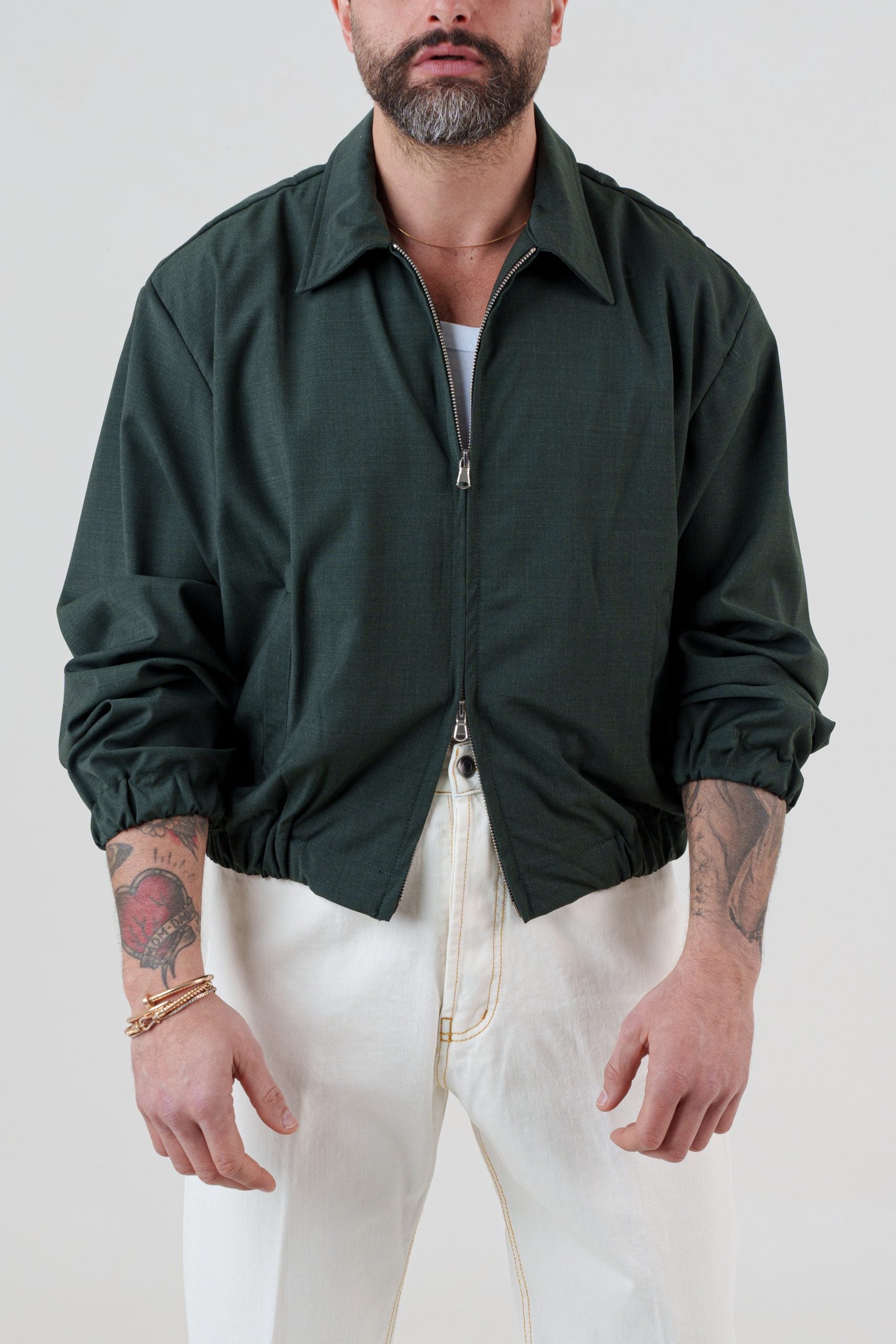 Bomber in Fresco Lana Verde Bosco Cannes