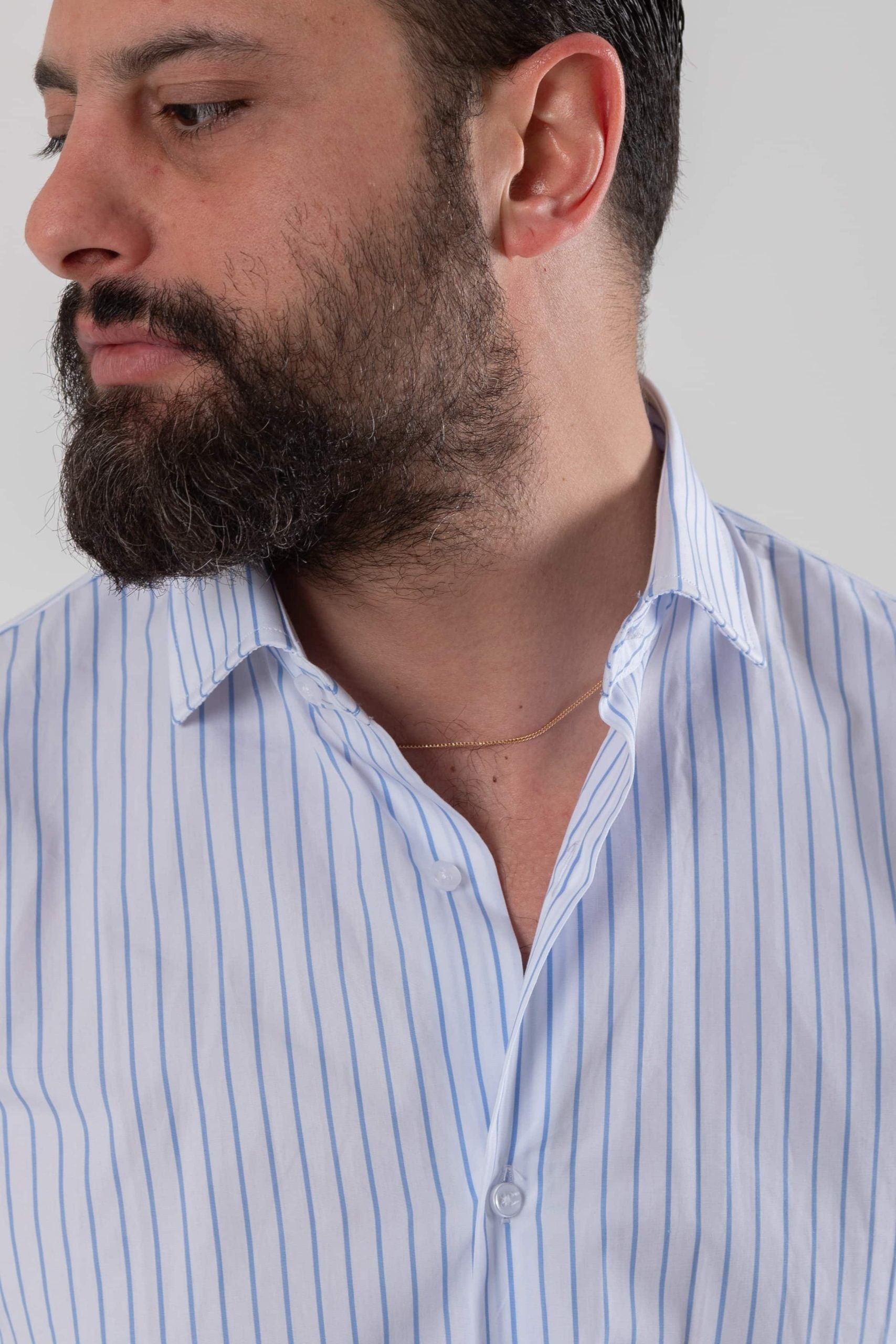 Camicia Collo Francese Riga Azzurra