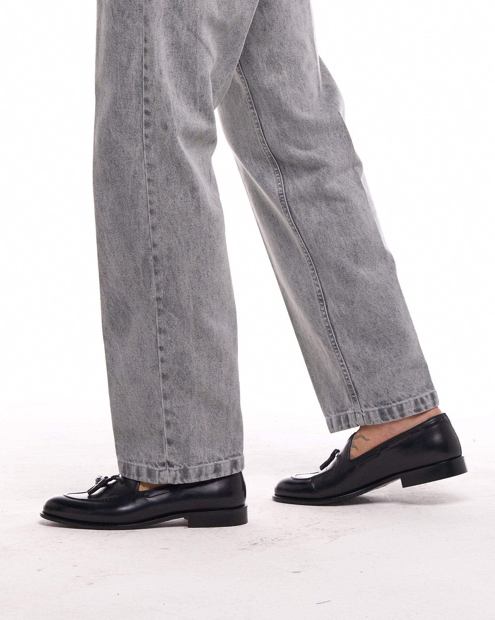 Jeans Vita Alta Fondo Ampio Grigio Marmorizzato
