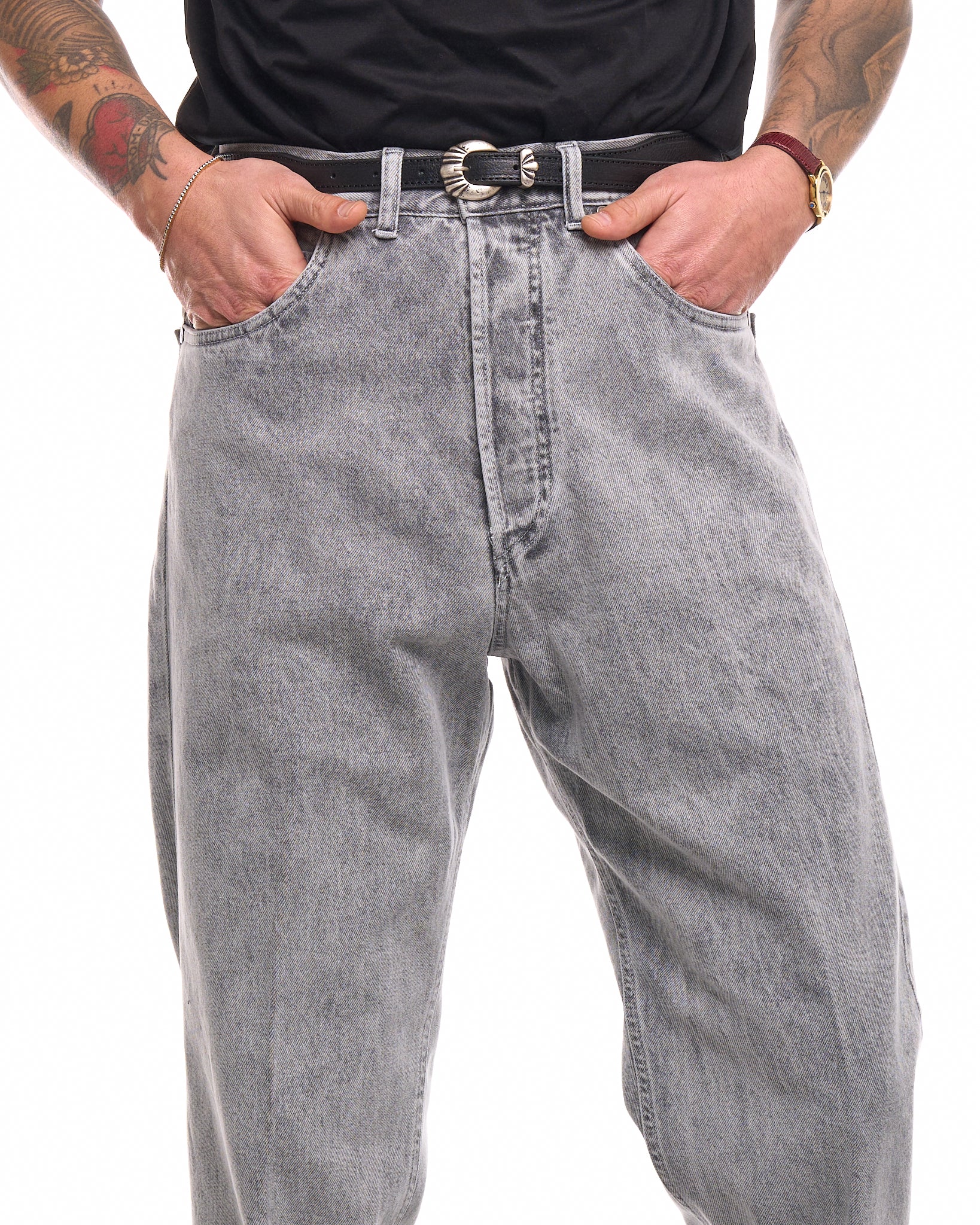 Jeans Vita Alta Fondo Ampio Grigio Marmorizzato