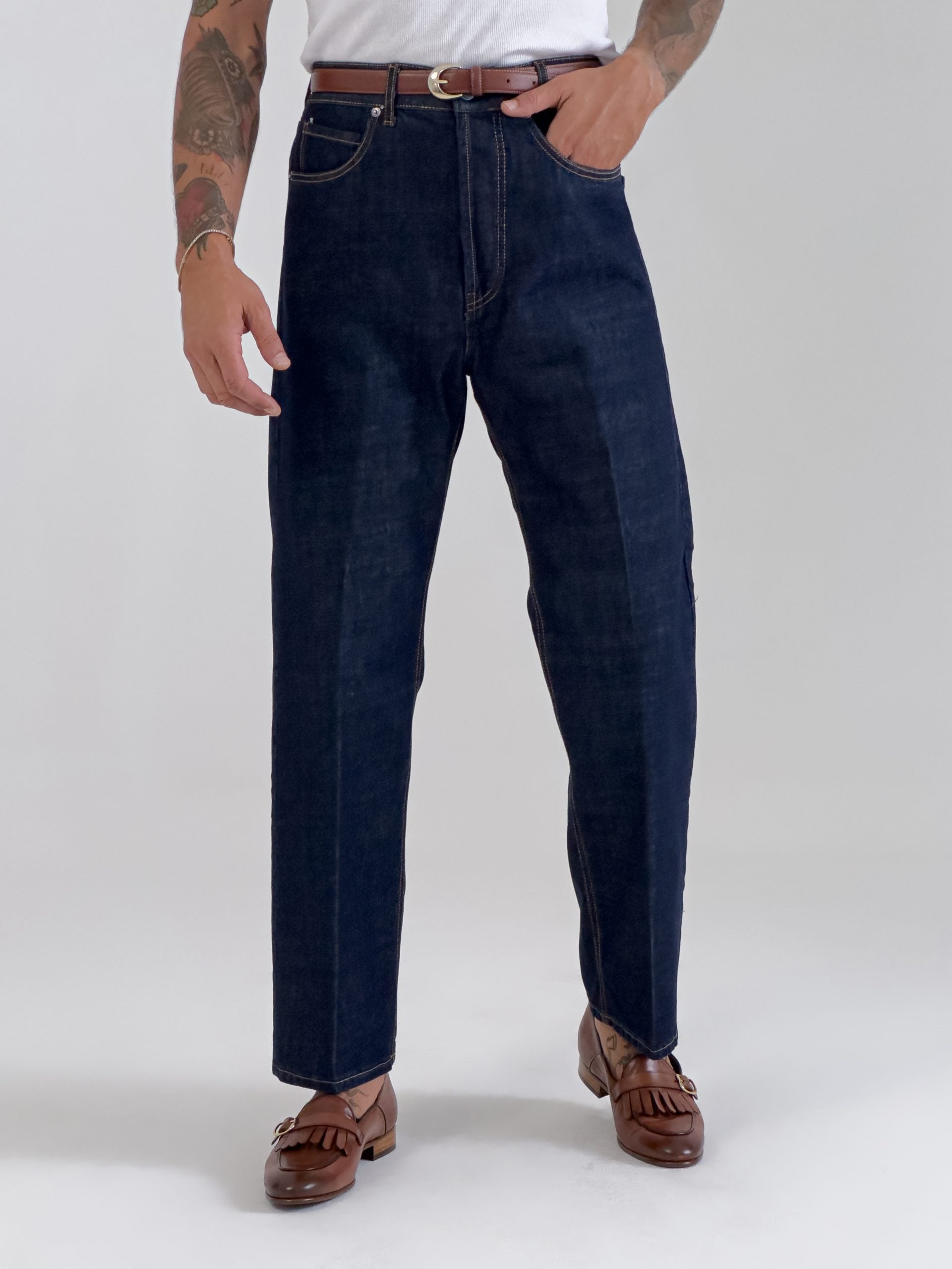 Jeans Vita Alta Fondo Ampio Lavaggio Zero