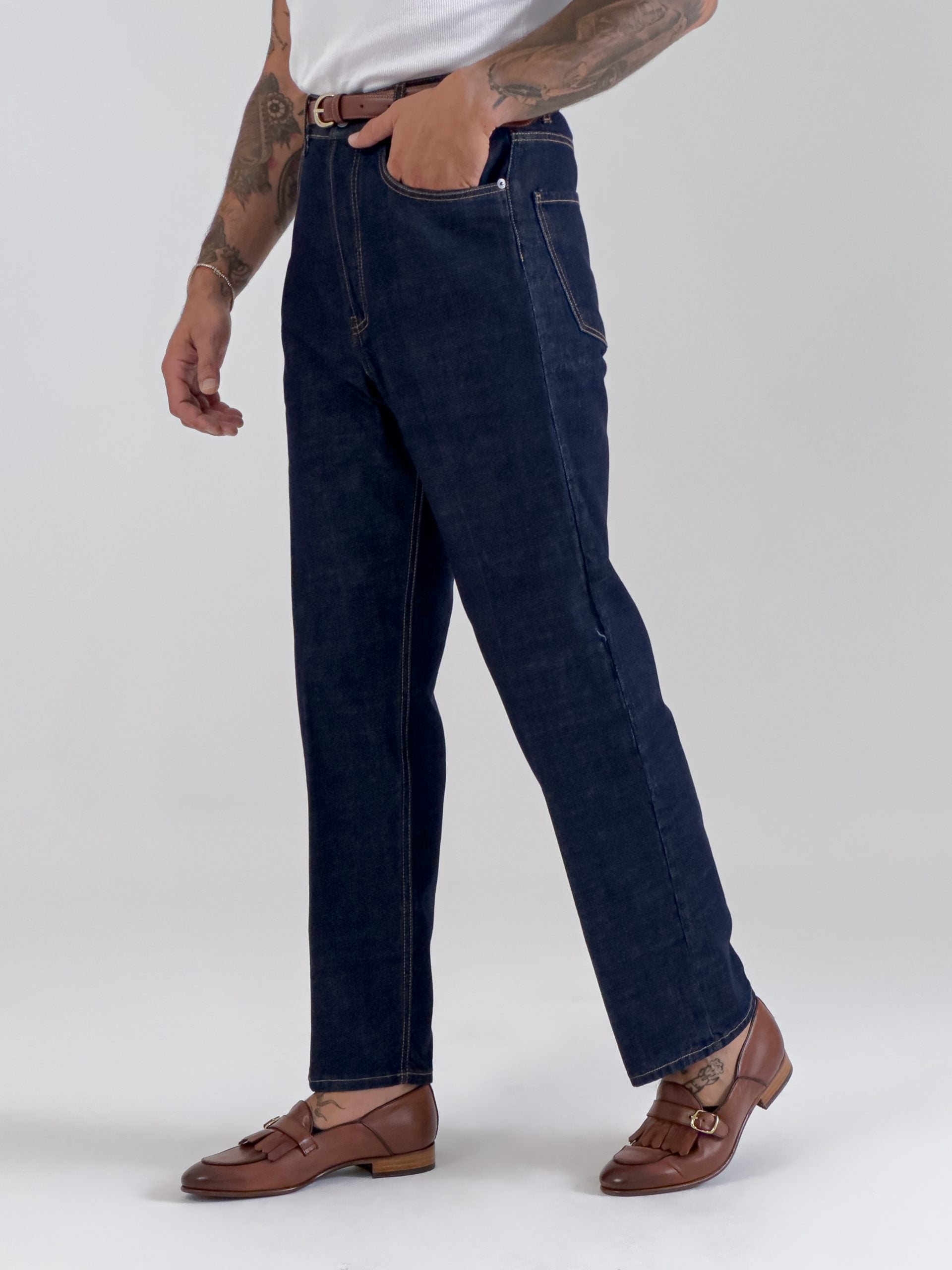 Jeans Vita Alta Fondo Ampio Lavaggio Zero