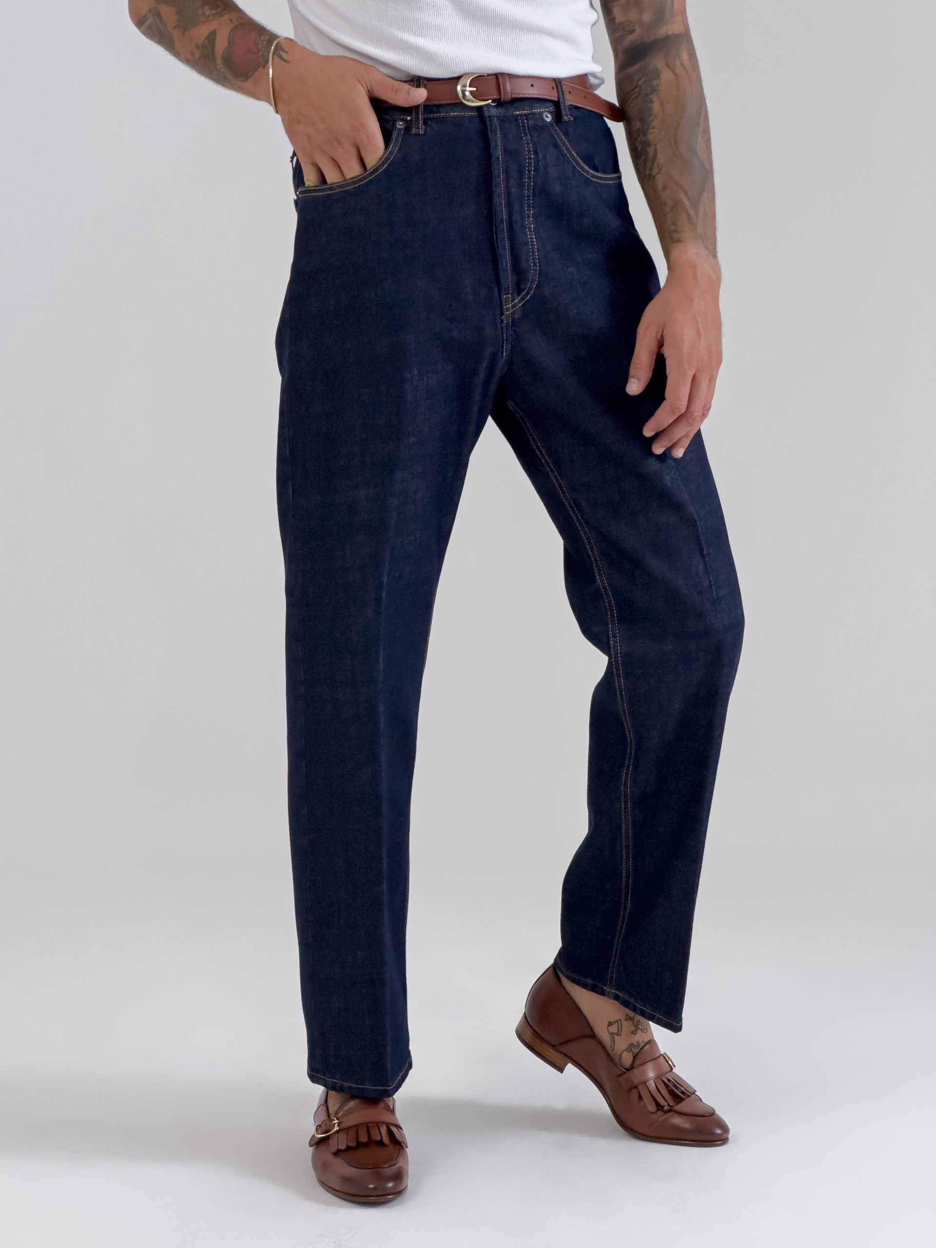 Jeans Vita Alta Fondo Ampio Lavaggio Zero