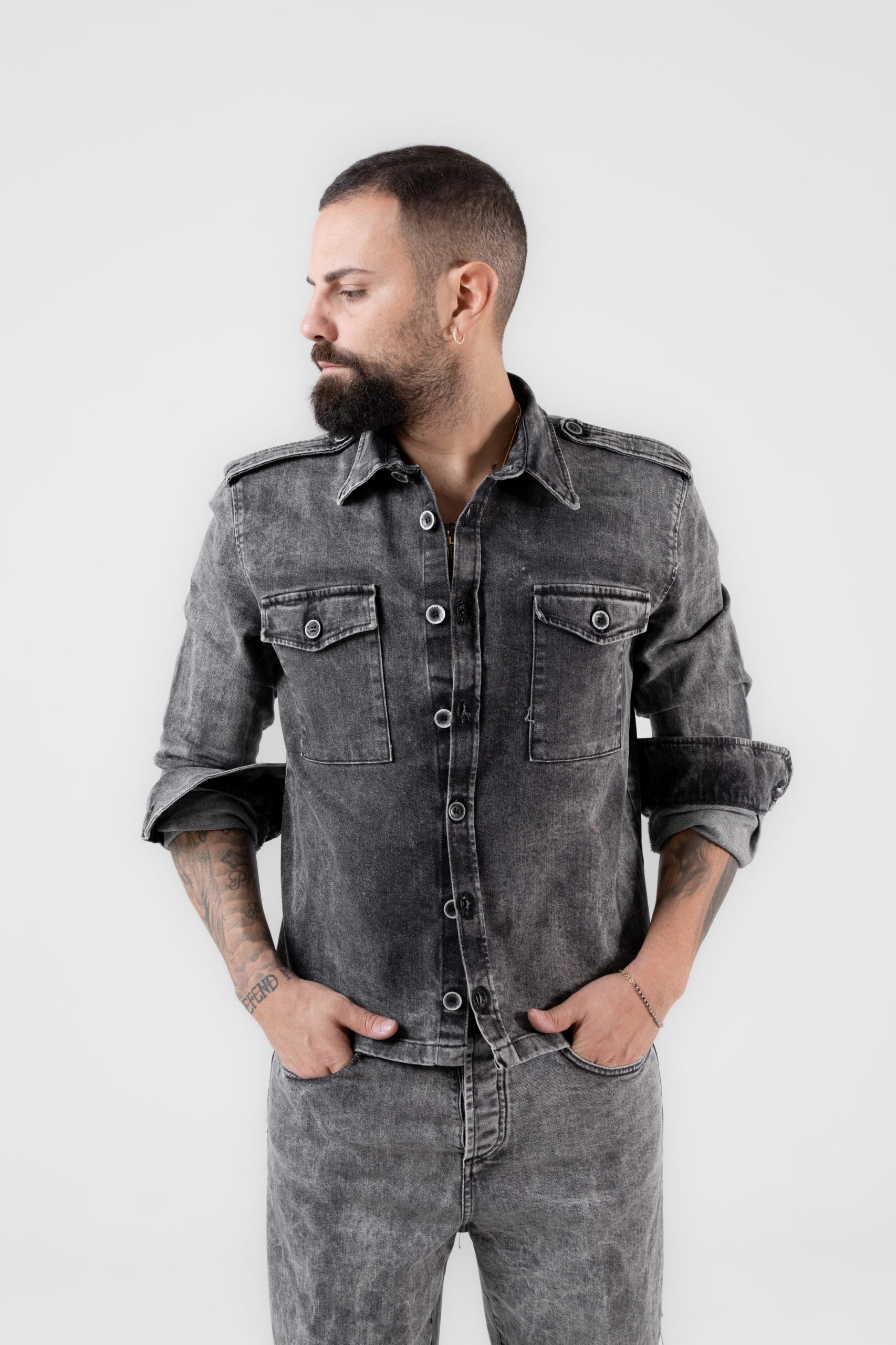 Giacchetto di Jeans Grigio Marmorizzato