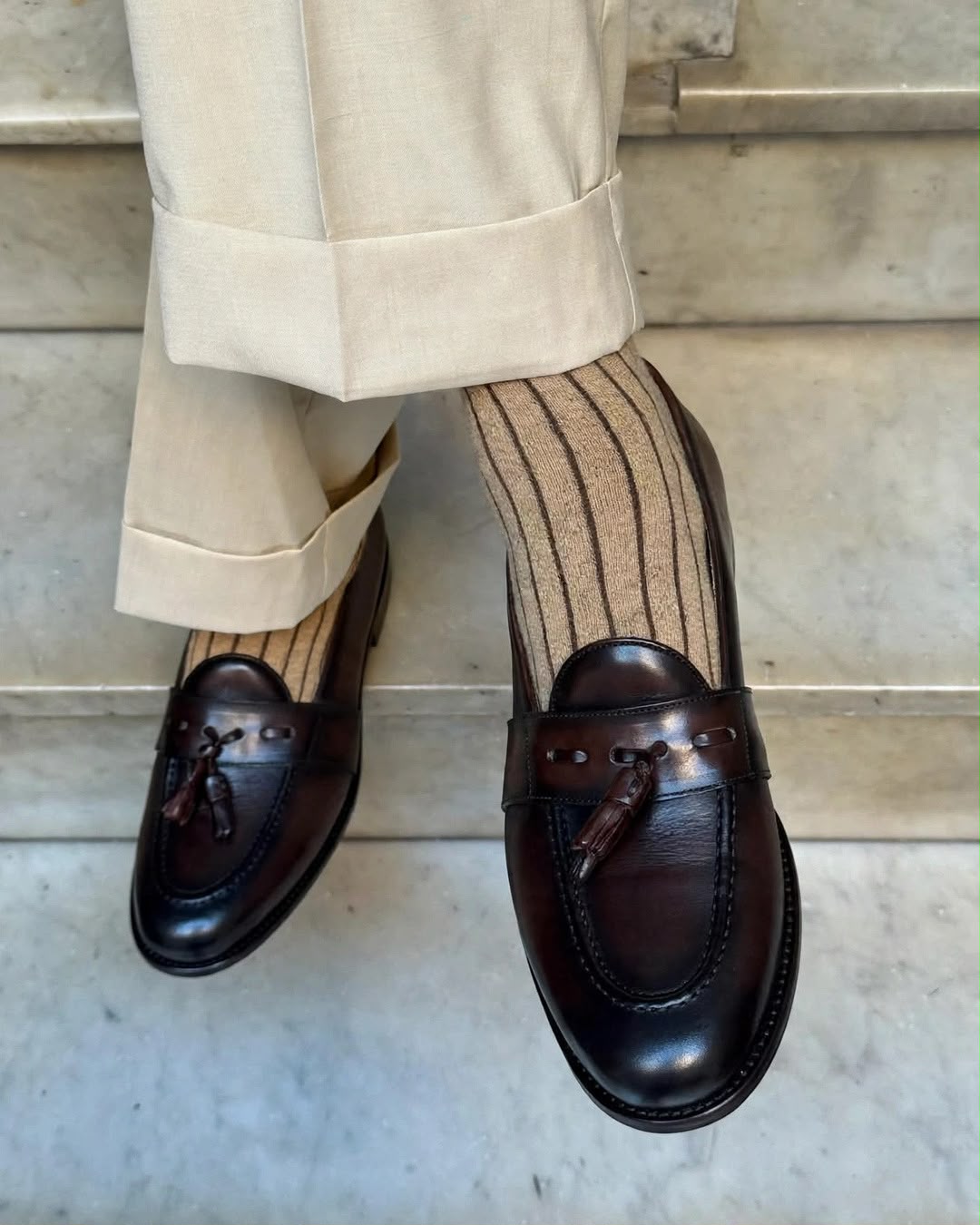 Calza in Cashmere e Cotone Beige Riga Moro