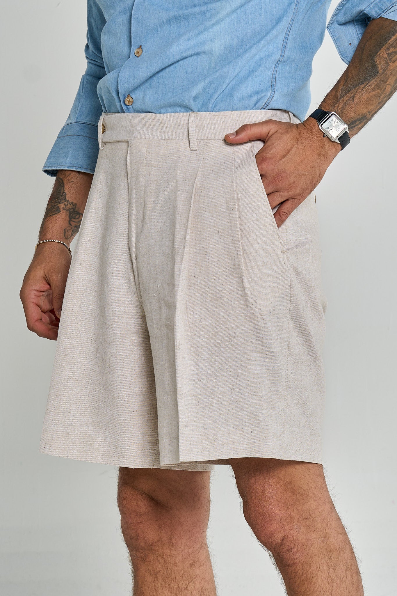 Bermuda Cinta Lunga con Passanti Lino/Cotone Naturale