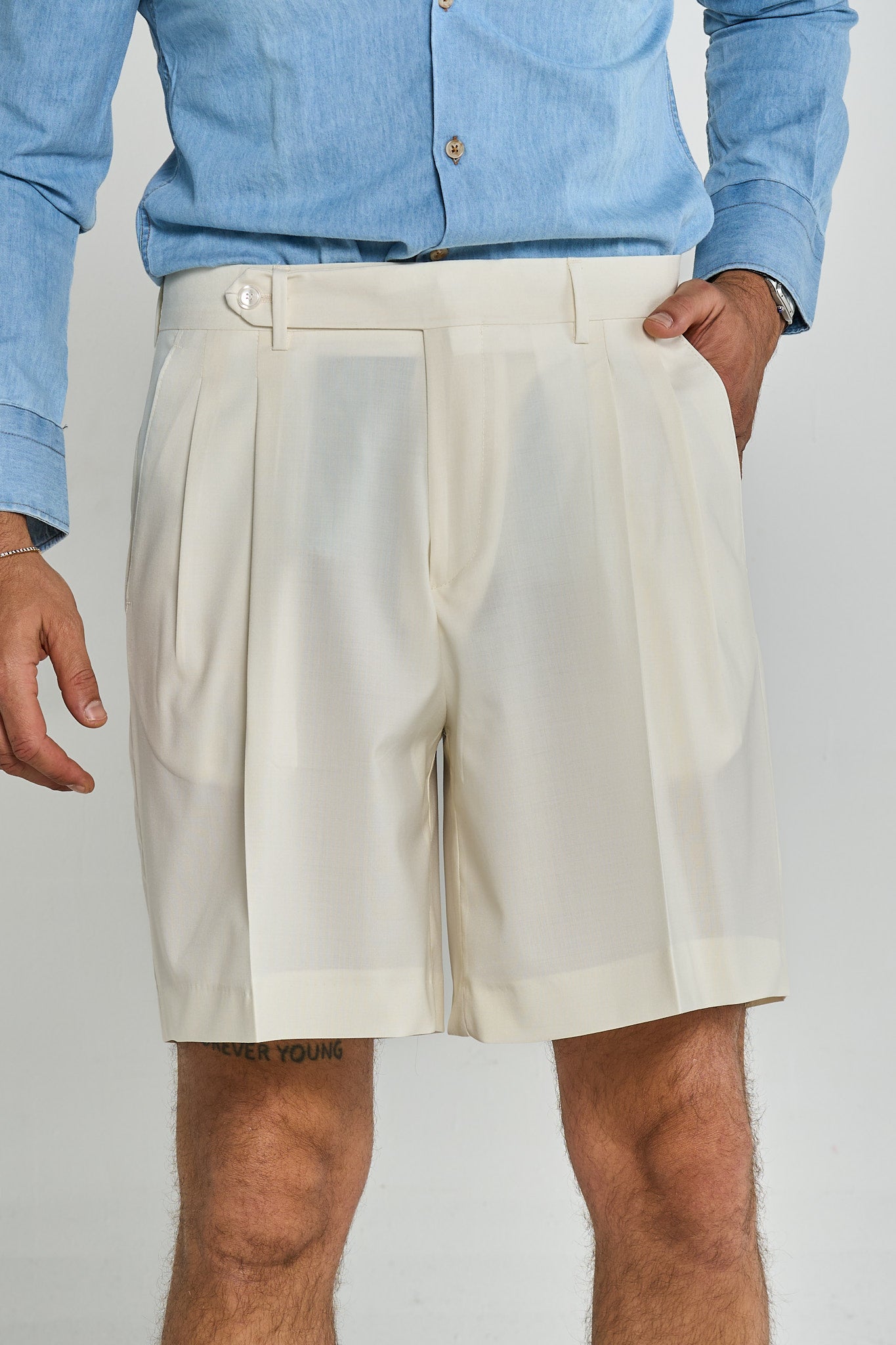 Bermuda Cinta Lunga con Passanti Bianco Opaco Mykonos