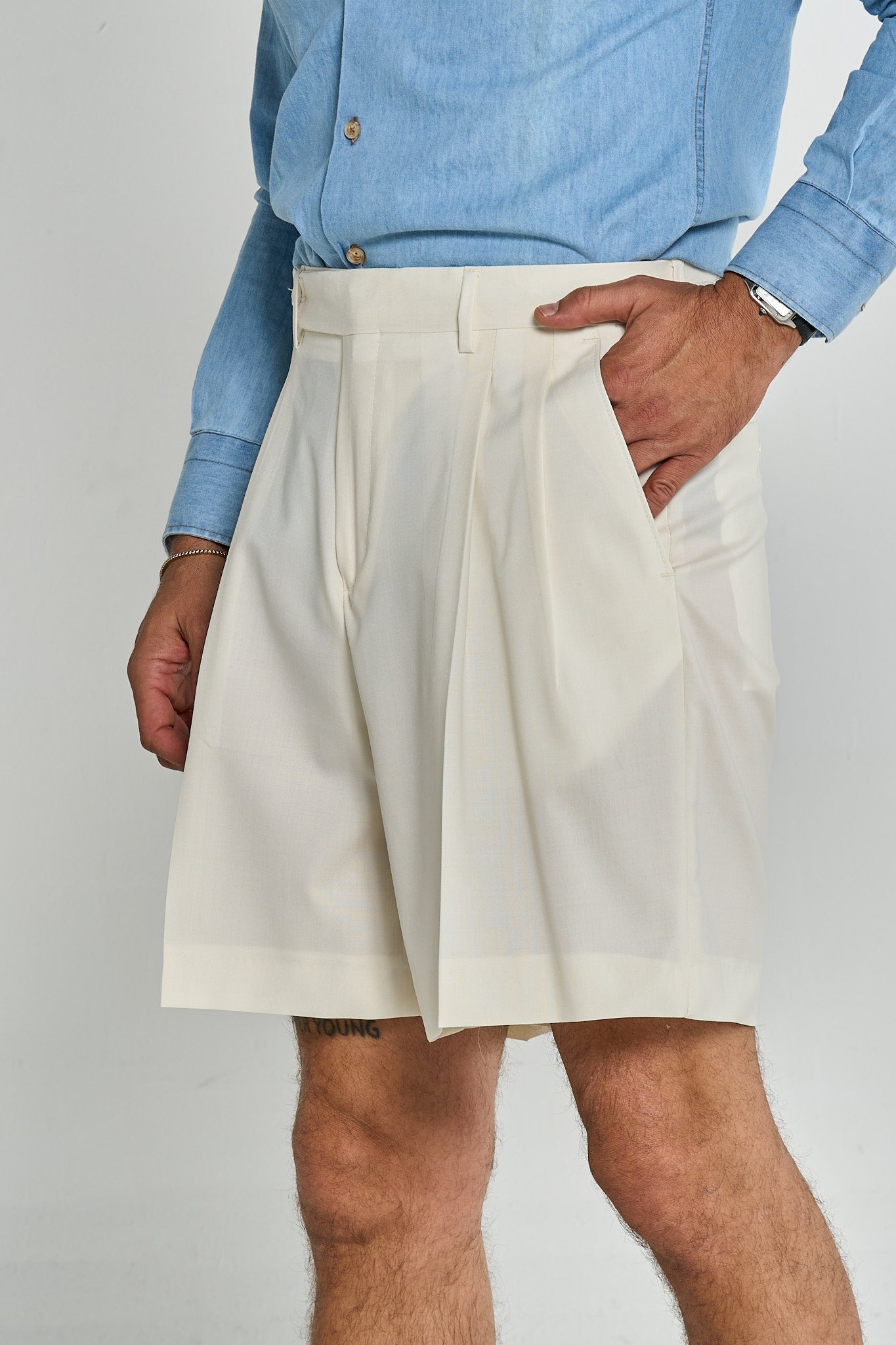 Bermuda Cinta Lunga con Passanti Bianco Opaco Mykonos