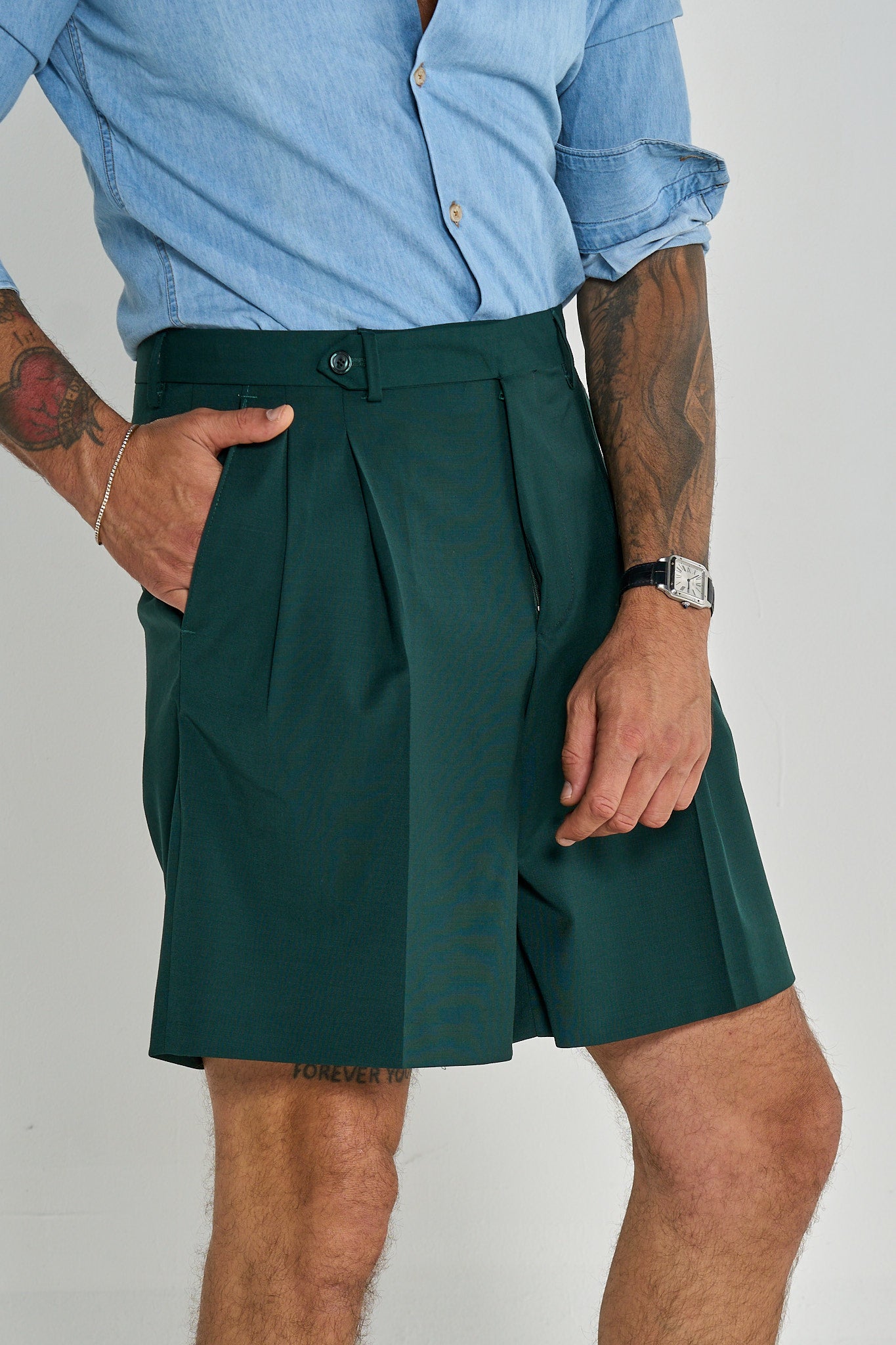 Bermuda Shorts with Long Belt Loops in Emerald Green Miami