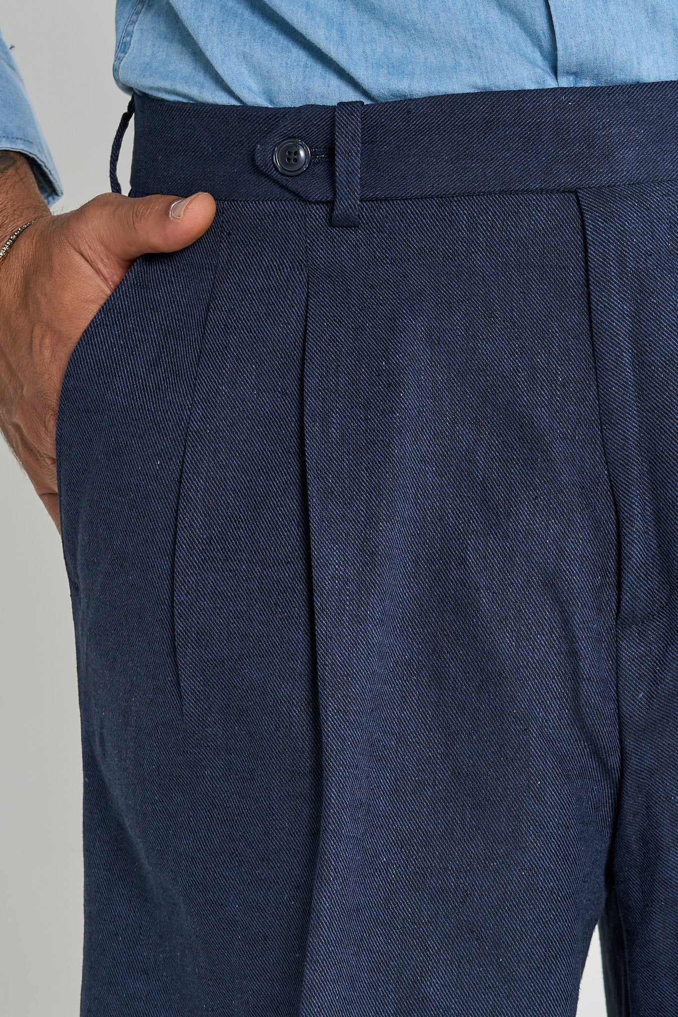 Bermuda Cinta Lunga con Passanti Lino/Cotone Blu