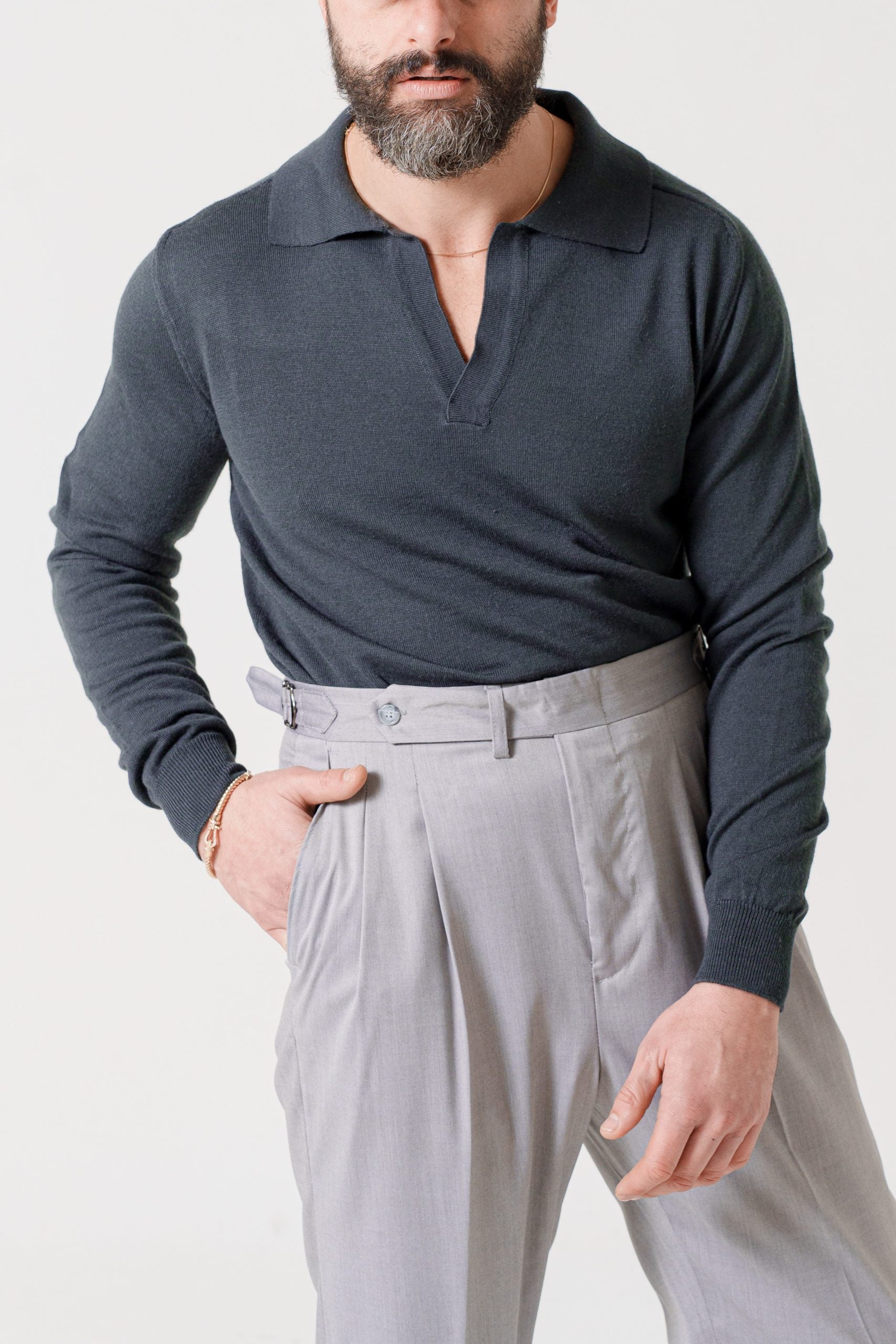 Polo in Misto Lana Grigio Fumo