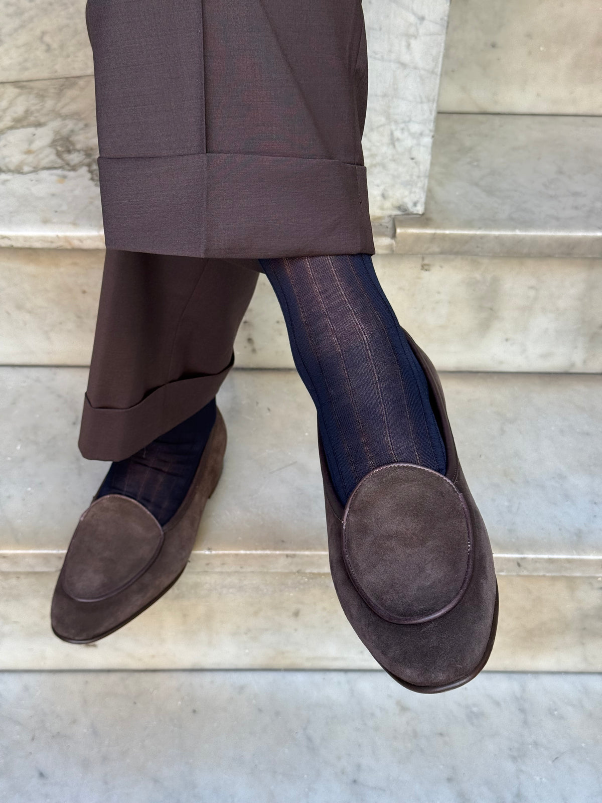 Calza in Filo di Scozia a Coste Light Blu