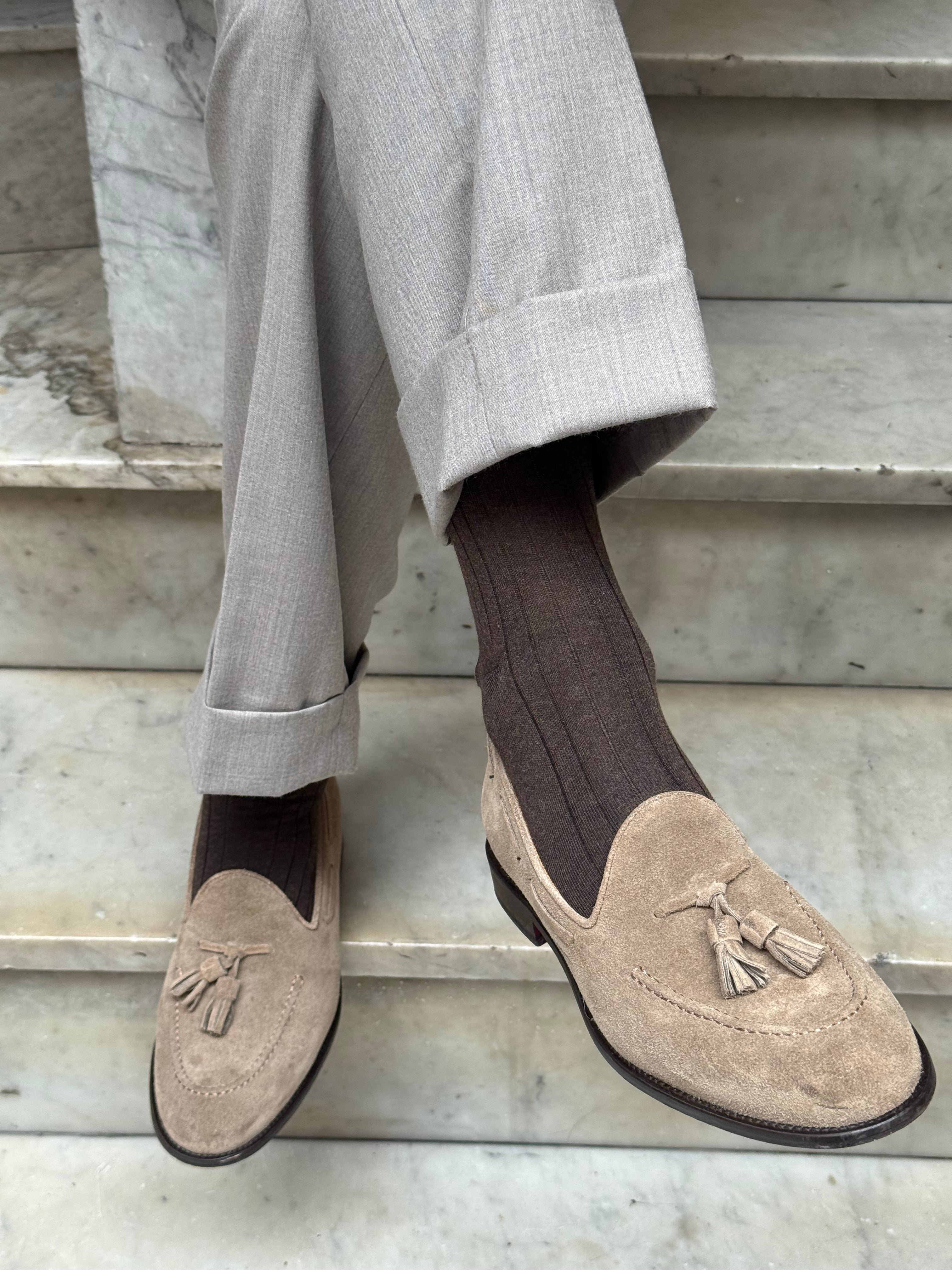 Calza in Cashmere e Cotone a Coste Moro