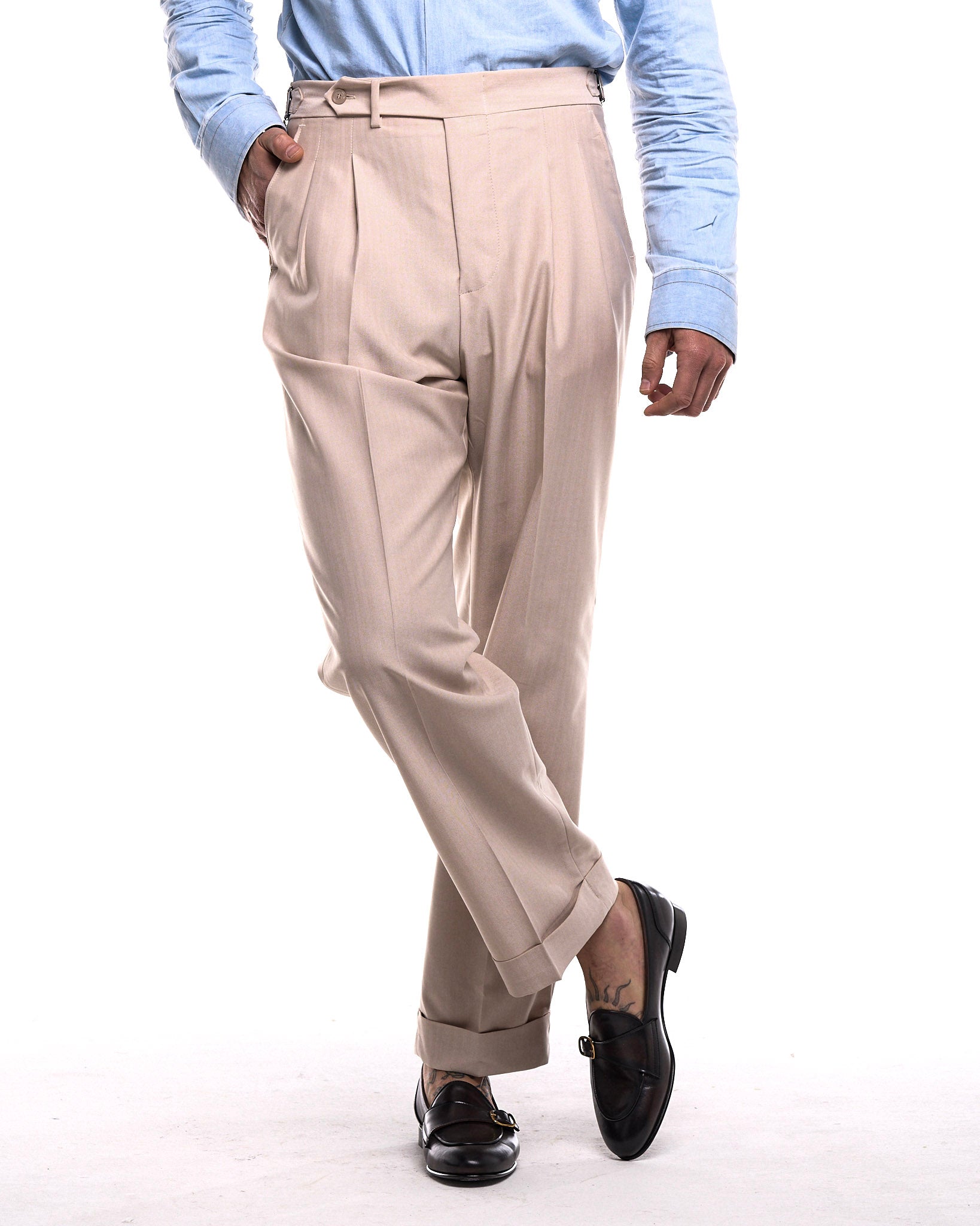 Pantalone Fondo Ampio e Fibbie Laterali Solaro Panna Ostuni