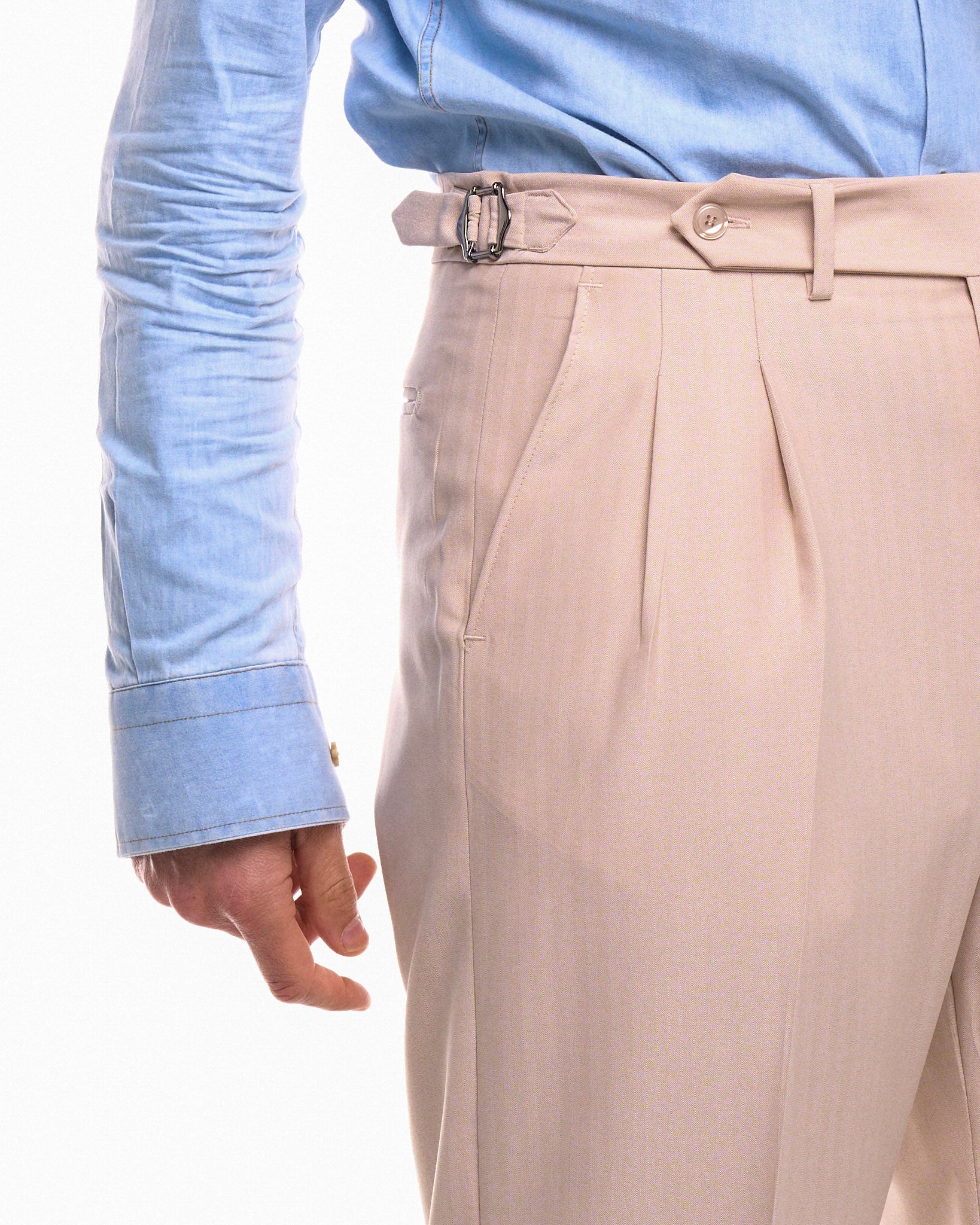 Pantalone Fondo Ampio e Fibbie Laterali Solaro Panna Ostuni