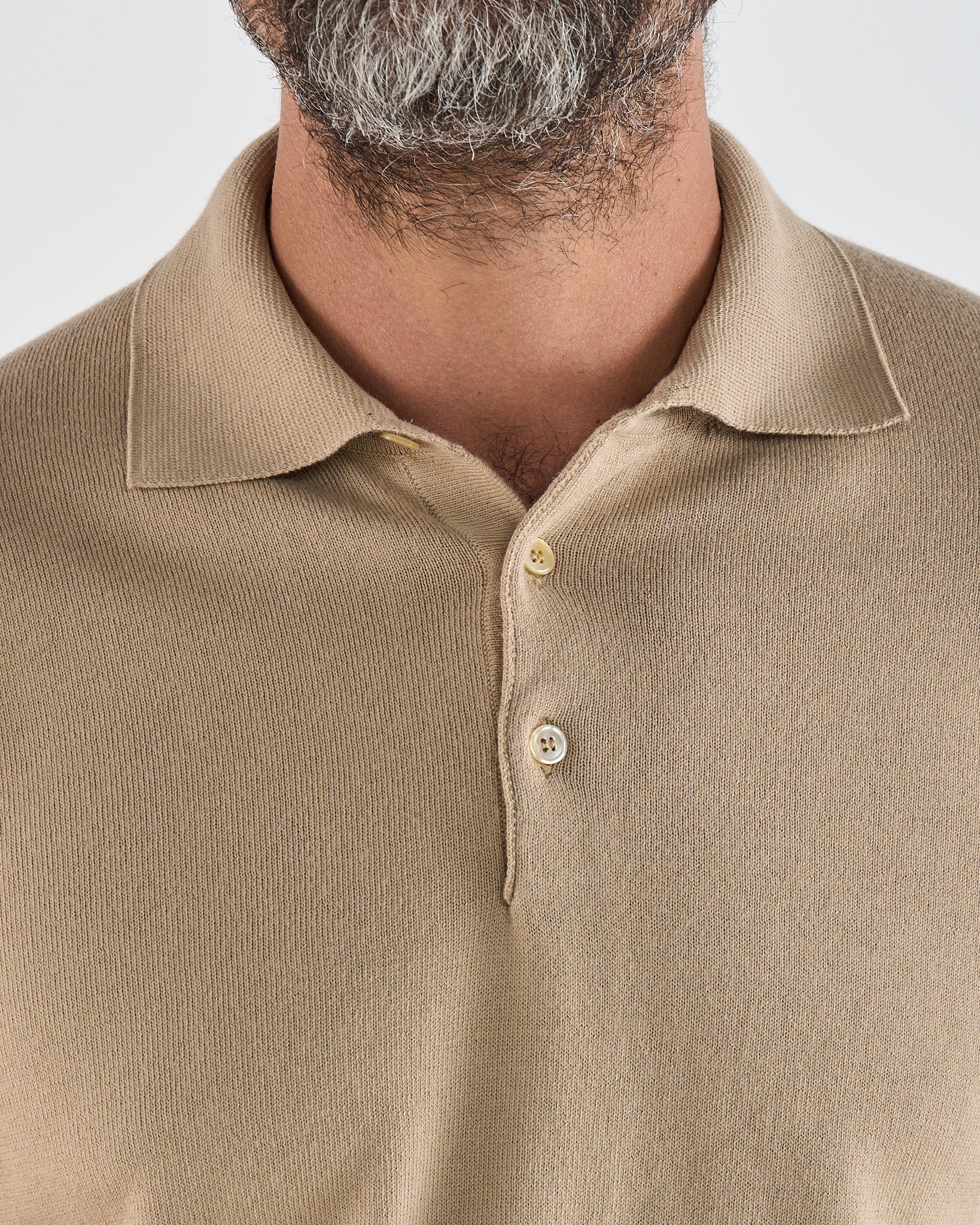 Polo Manica Lunga Tre Bottoni Beige