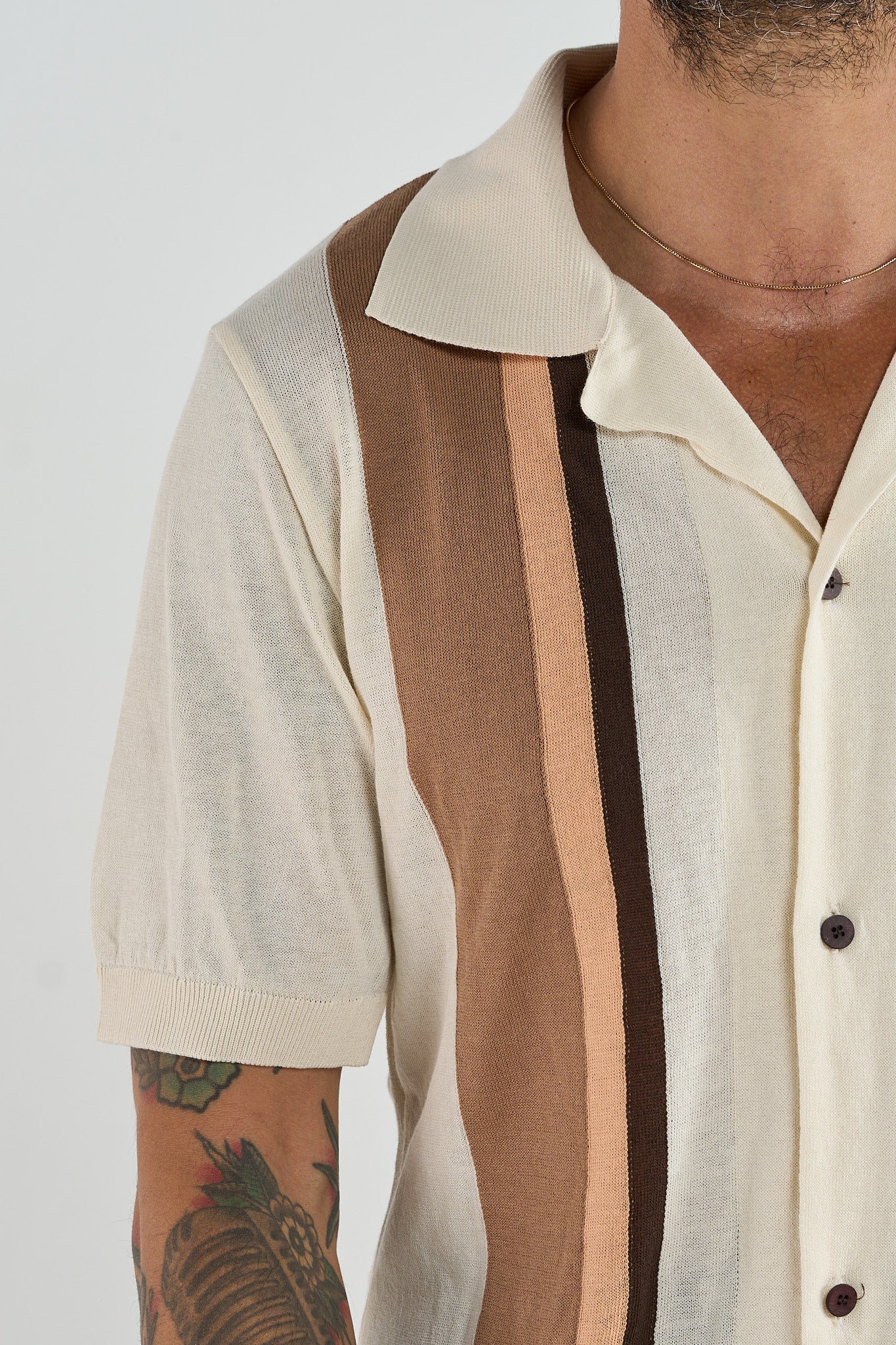 Polo Camicia Avorio con Righe a Contrasto