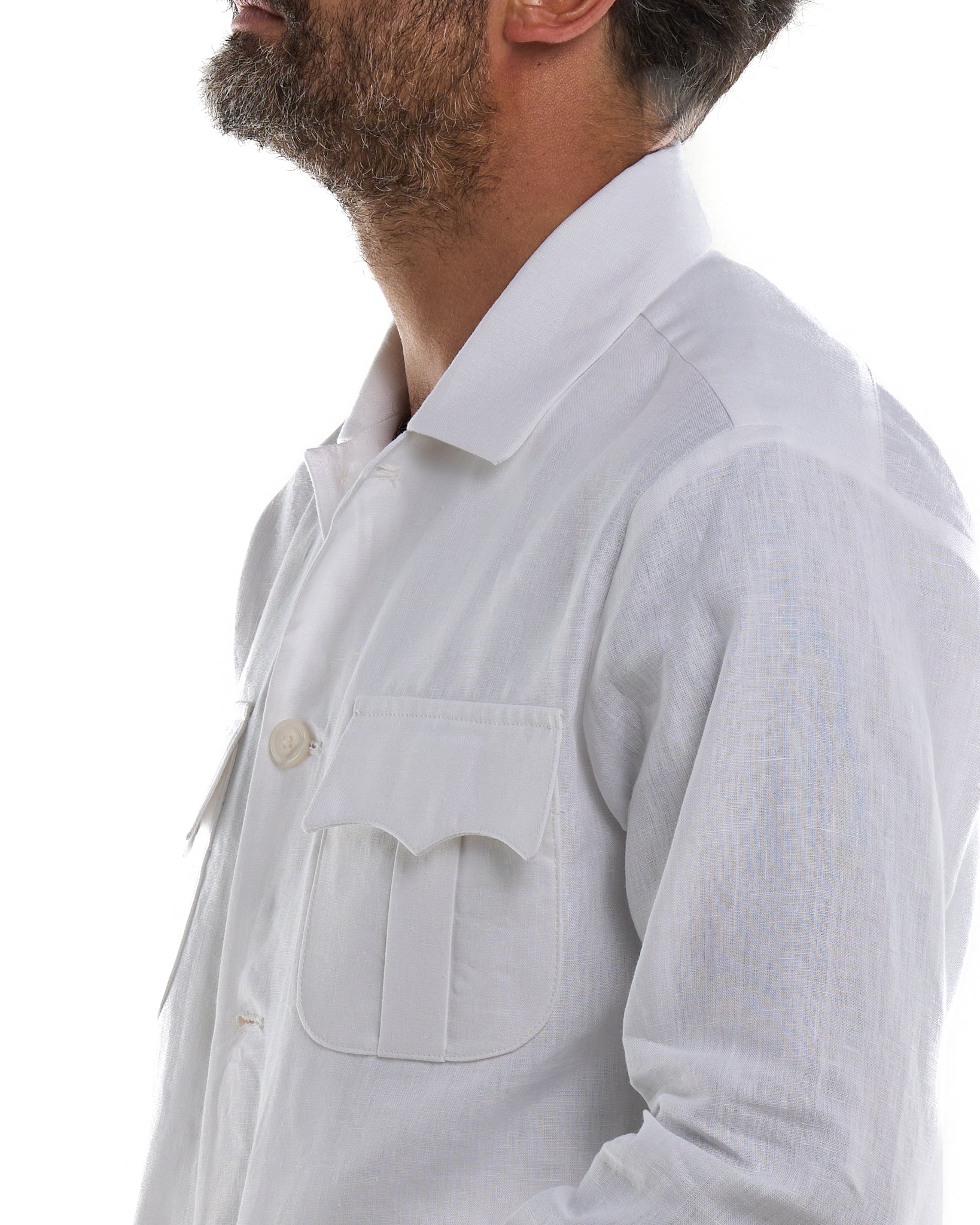 Camicia Sahariana in 100% Lino Bianca