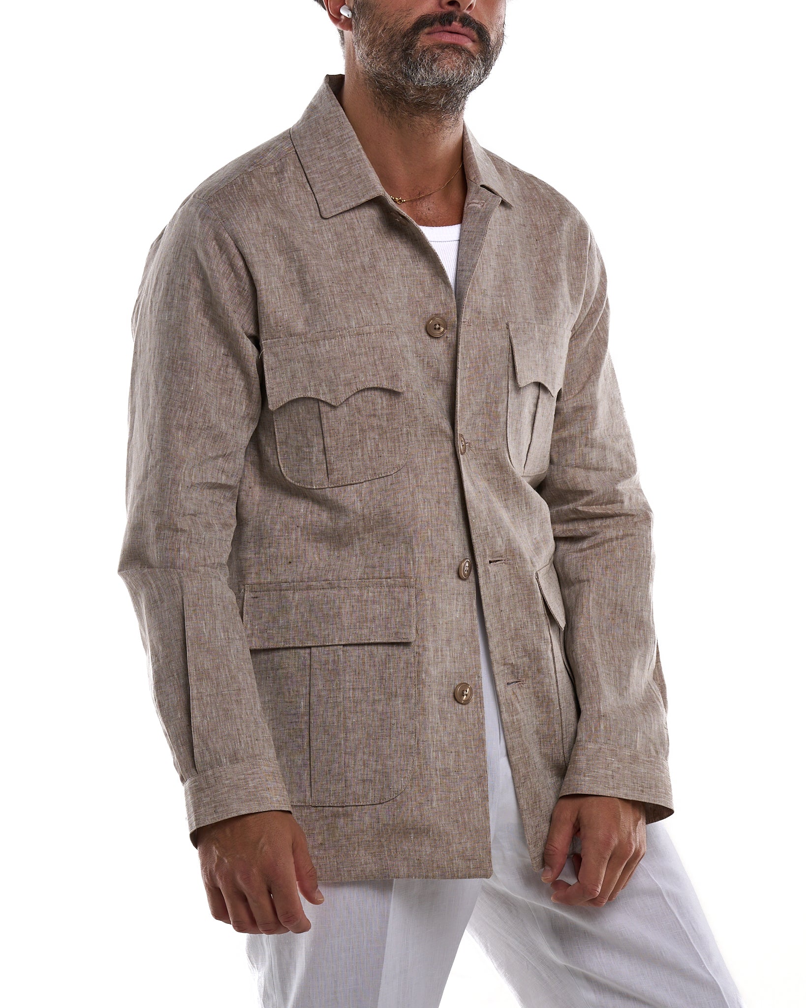 Camicia Sahariana in 100% Lino Naturale