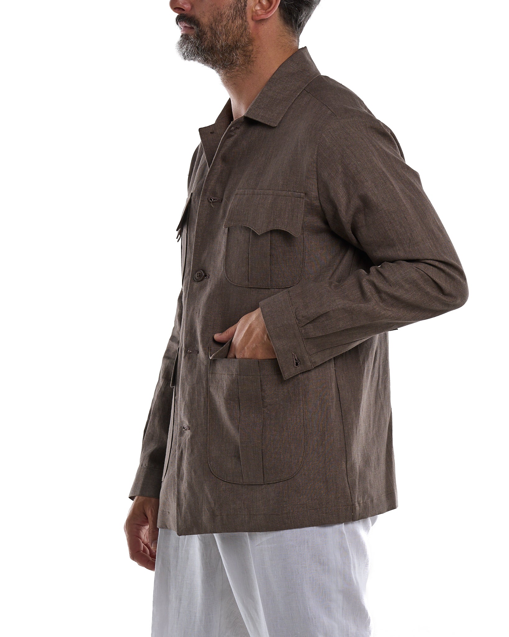 Camicia Sahariana in 100% Lino Moro