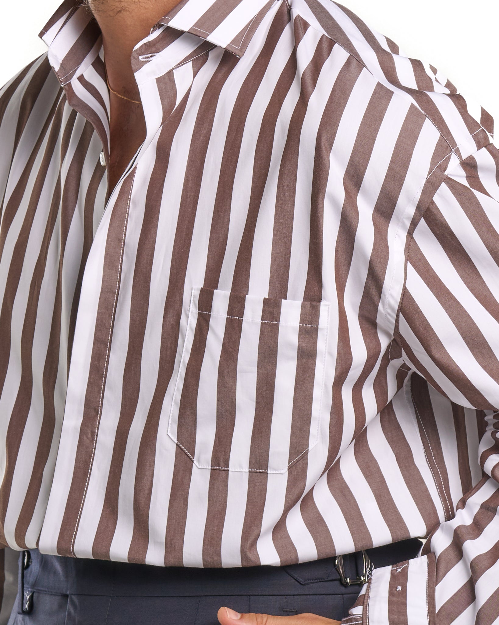 Oversized Shirt with Pocket and Double Stripe in Light Blue