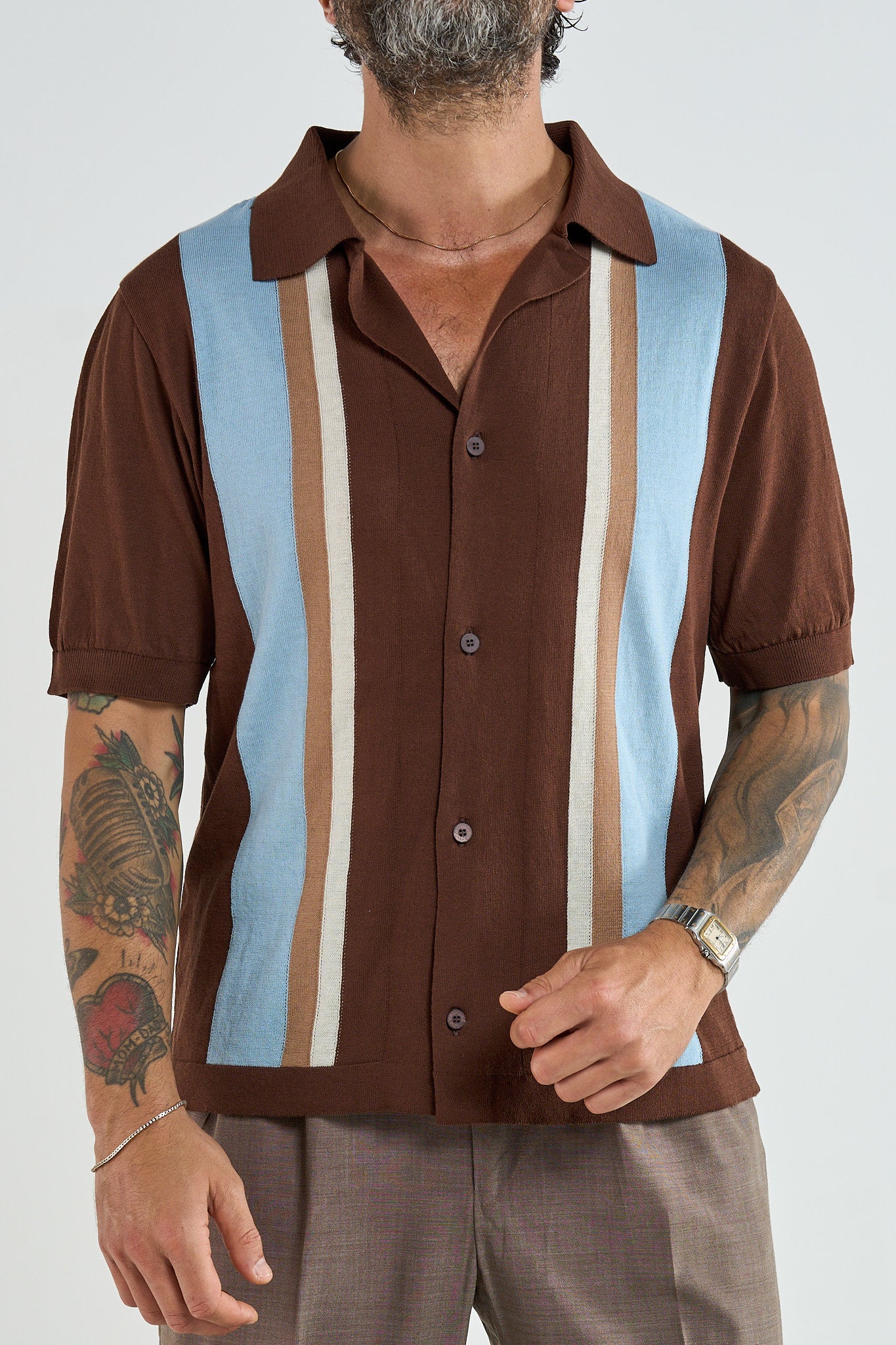 Polo Camicia Moro con Righe a Contrasto