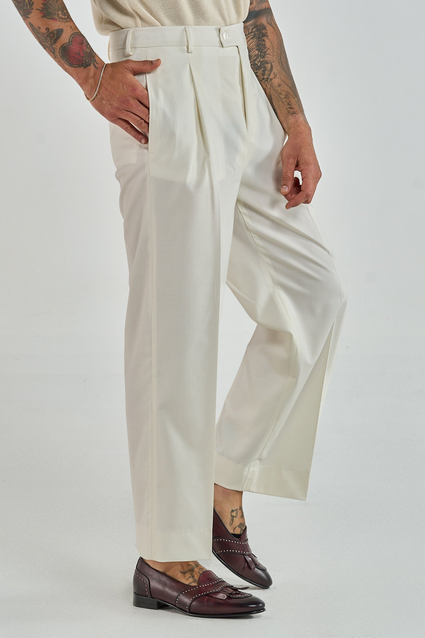 Pantalone Fondo Ampio Senza Piega Bianco Opaco Mykonos